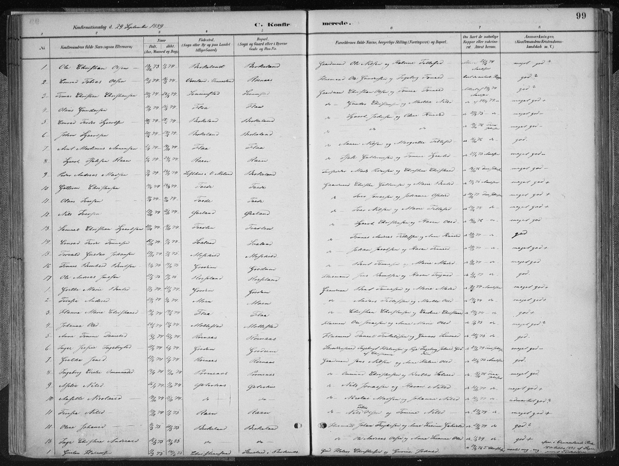 Birkenes sokneprestkontor, SAK/1111-0004/F/Fa/L0005: Ministerialbok nr. A 5, 1887-1907, s. 99