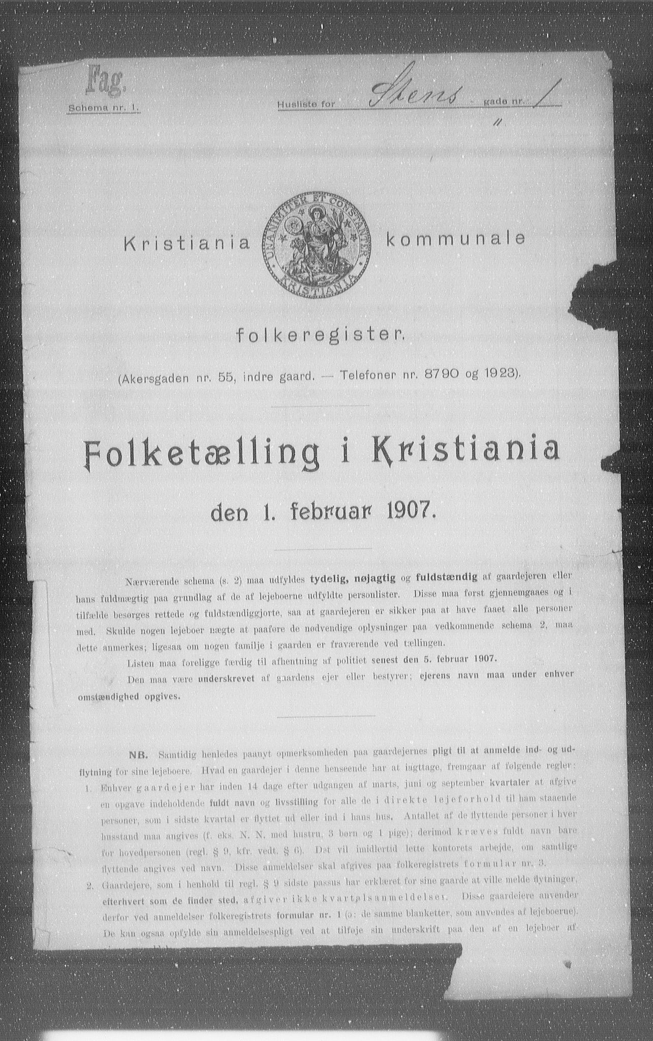 OBA, Kommunal folketelling 1.2.1907 for Kristiania kjøpstad, 1907, s. 51822