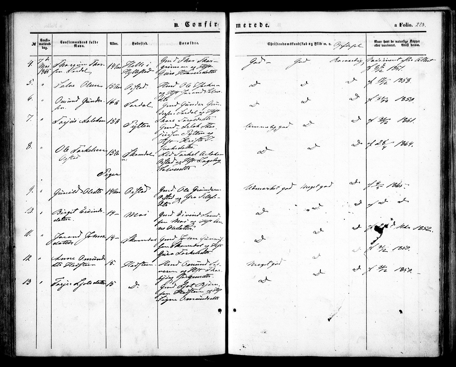 Bygland sokneprestkontor, AV/SAK-1111-0006/F/Fa/Fab/L0005: Ministerialbok nr. A 5, 1859-1873, s. 228
