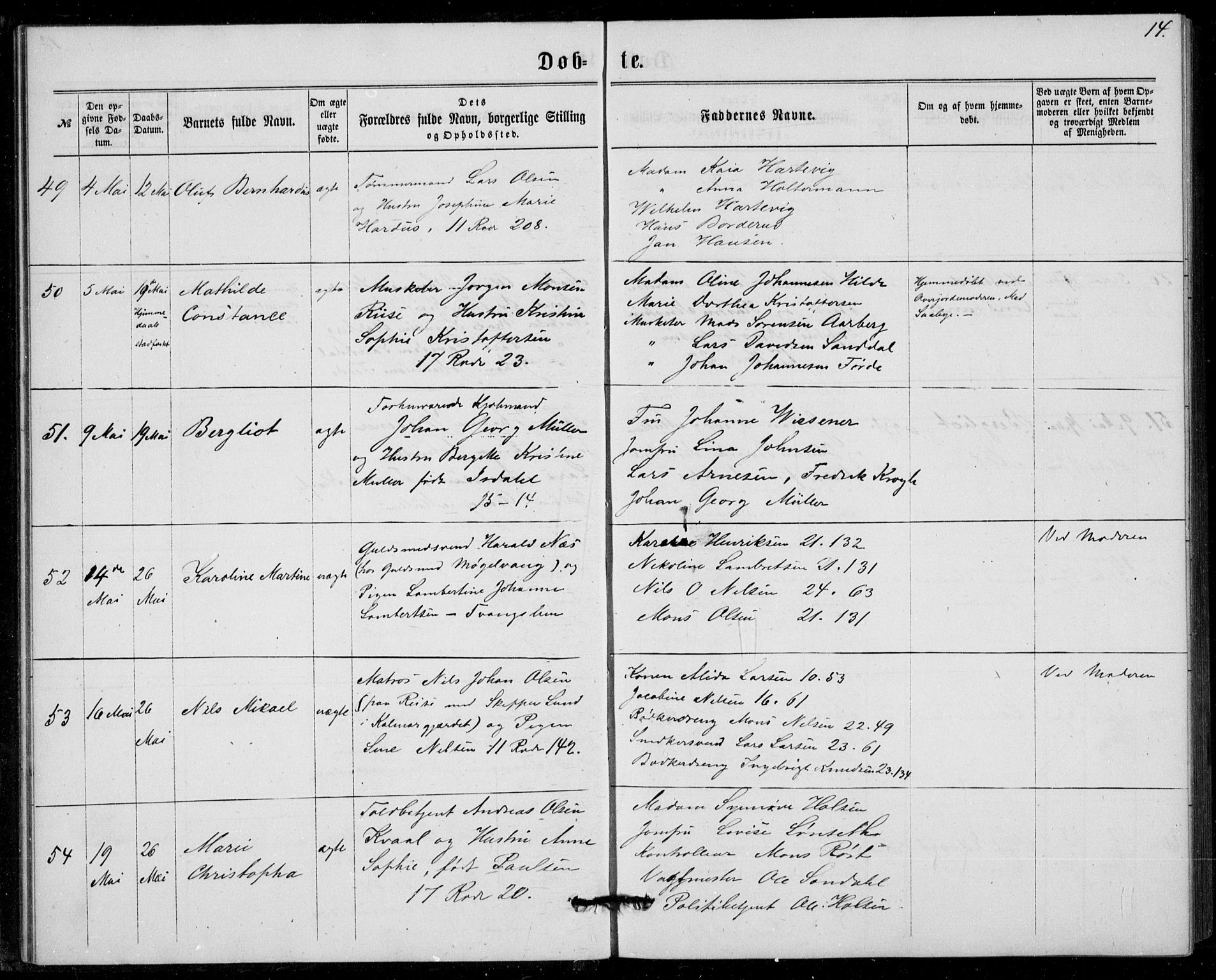 Fødselsstiftelsens sokneprestembete, ført av overlegen*, SAB/-: Ministerialbok nr. A 1, 1863-1883, s. 14