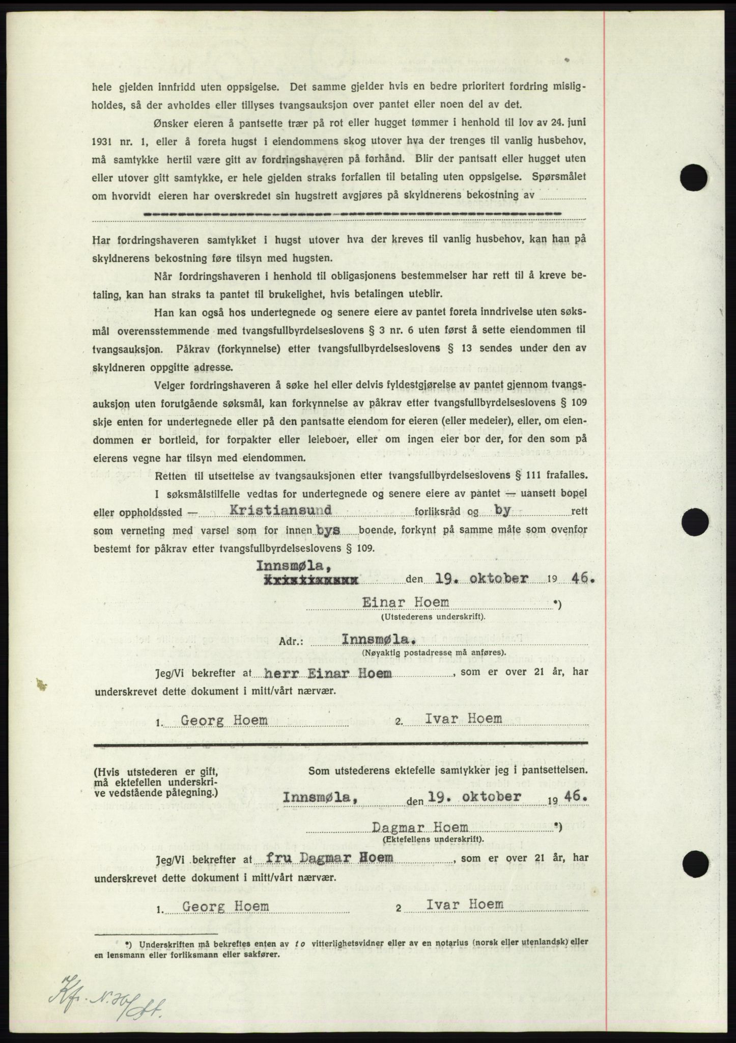 Nordmøre sorenskriveri, AV/SAT-A-4132/1/2/2Ca: Pantebok nr. B95, 1946-1947, Dagboknr: 2615/1946