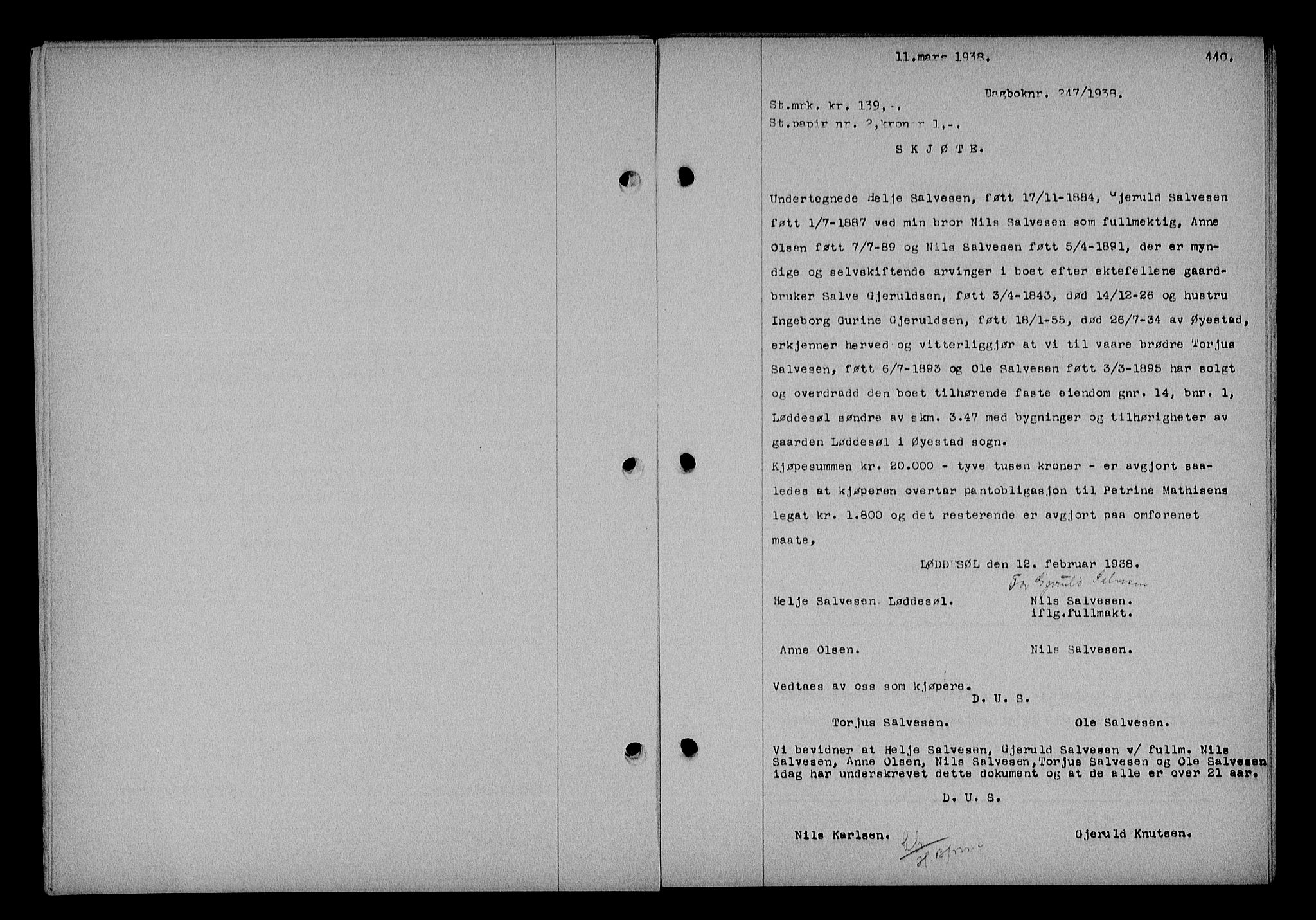 Nedenes sorenskriveri, SAK/1221-0006/G/Gb/Gba/L0044: Pantebok nr. 40, 1937-1938, Dagboknr: 247/1938