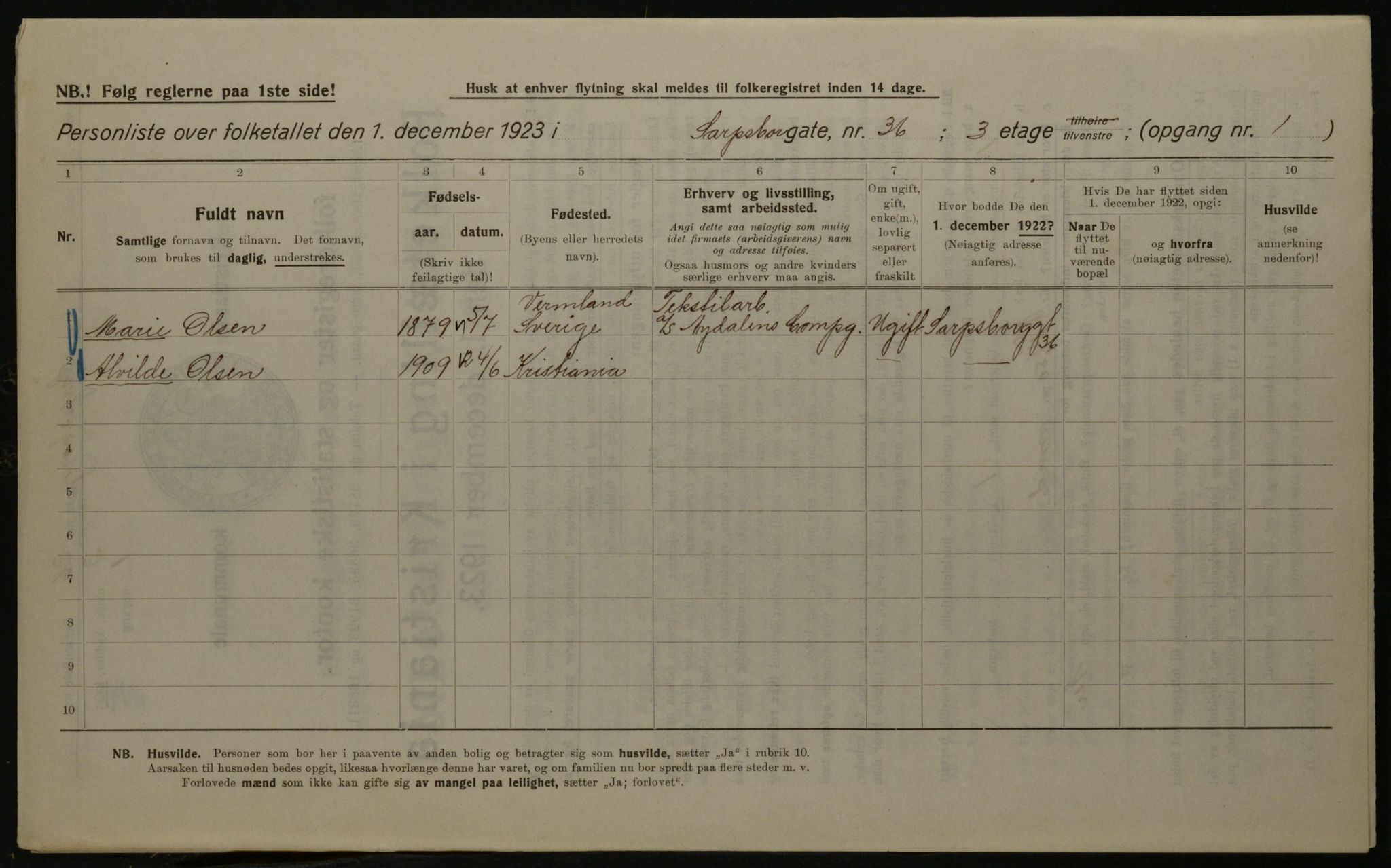 OBA, Kommunal folketelling 1.12.1923 for Kristiania, 1923, s. 98993