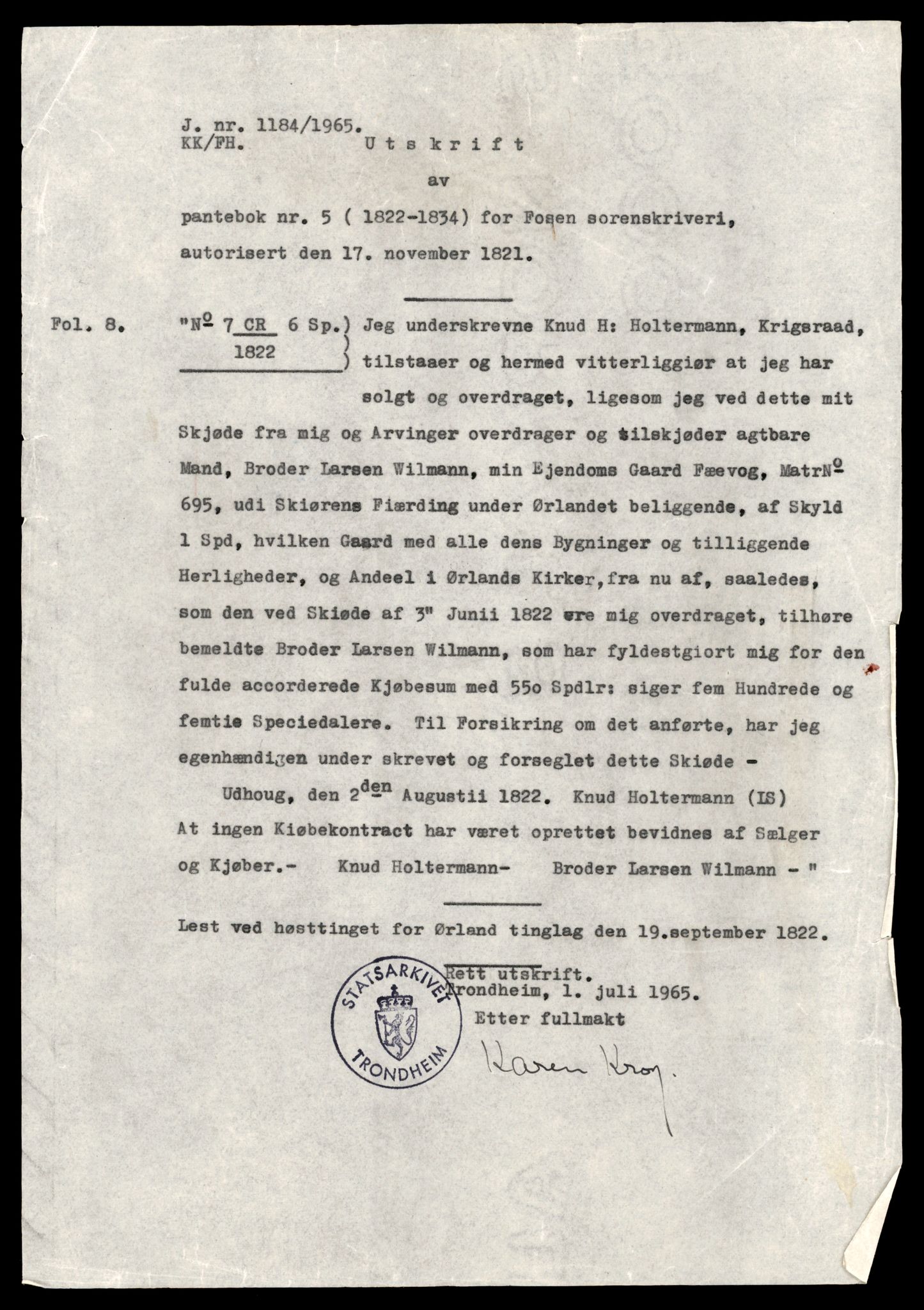 Statsarkivet i Trondheim, AV/SAT-A-4183/J/Jf/L0006: Pantebok 5, 1822-1834