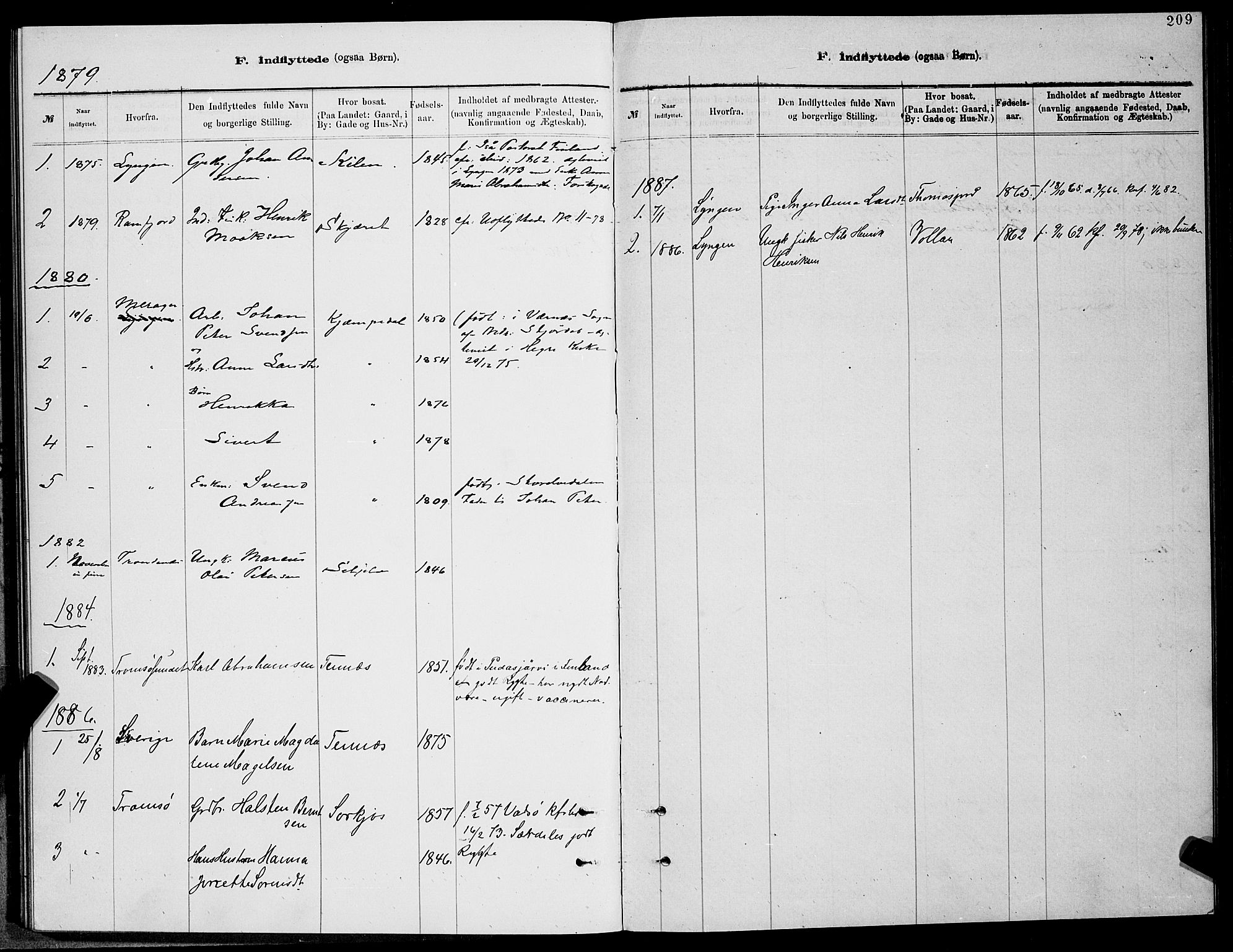 Balsfjord sokneprestembete, AV/SATØ-S-1303/G/Gab/L0007klokker: Klokkerbok nr. 7, 1878-1889, s. 209