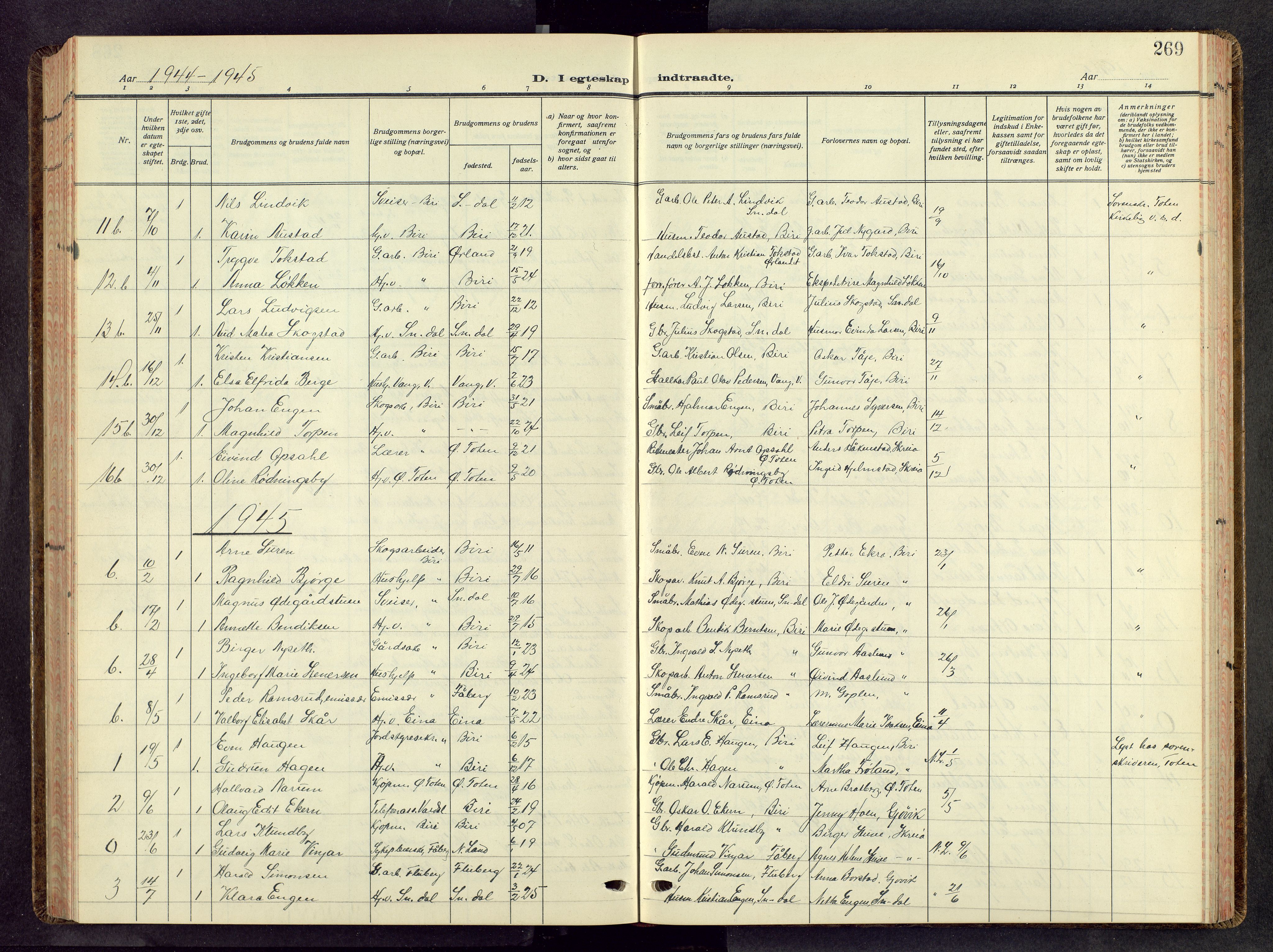 Biri prestekontor, AV/SAH-PREST-096/H/Ha/Hab/L0008: Klokkerbok nr. 8, 1939-1962, s. 269