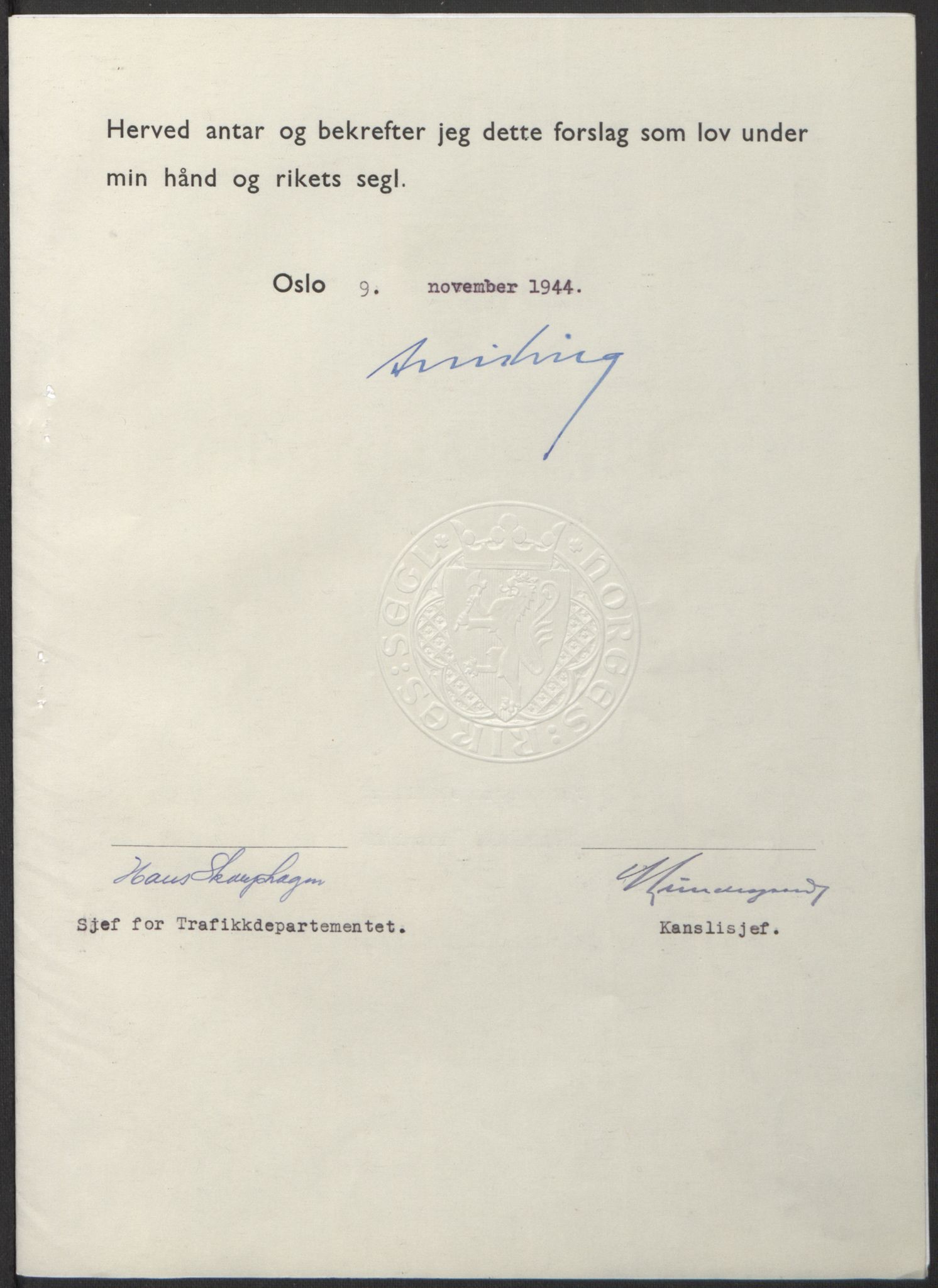 NS-administrasjonen 1940-1945 (Statsrådsekretariatet, de kommisariske statsråder mm), AV/RA-S-4279/D/Db/L0100: Lover, 1944, s. 573