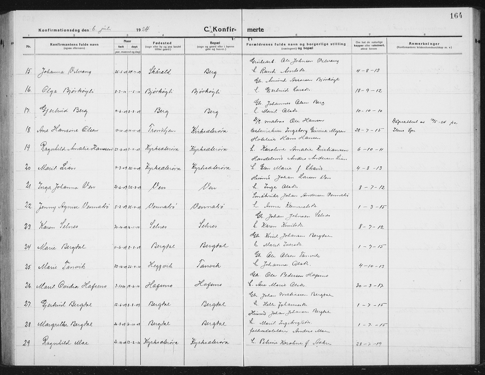 Ministerialprotokoller, klokkerbøker og fødselsregistre - Sør-Trøndelag, AV/SAT-A-1456/630/L0506: Klokkerbok nr. 630C04, 1914-1933, s. 164