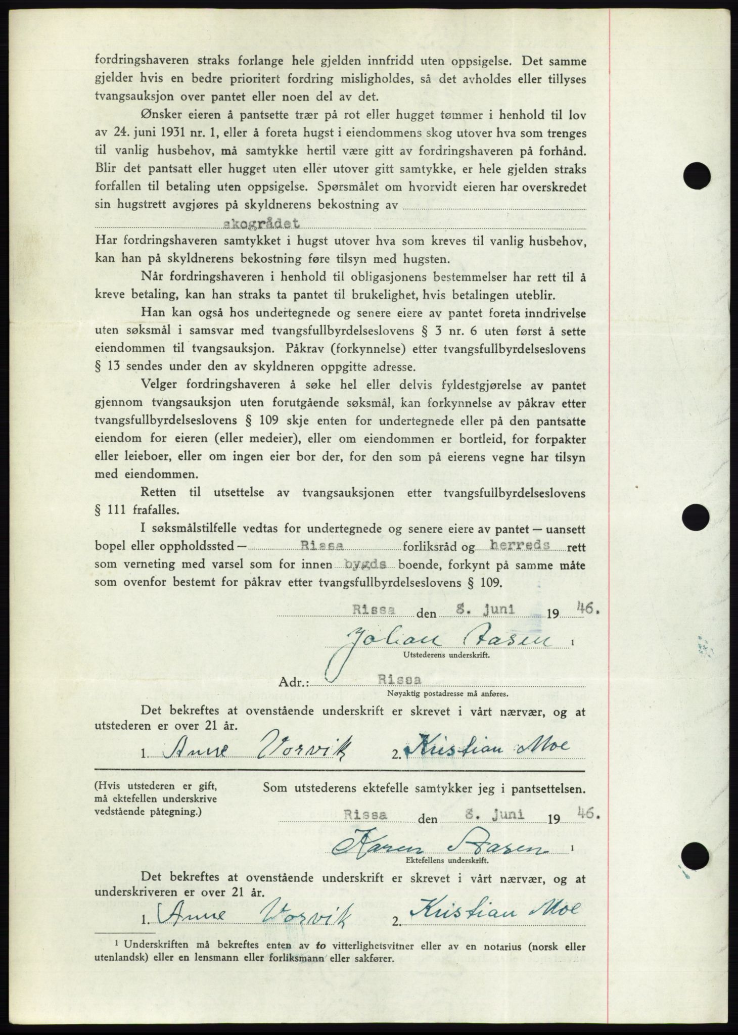 Fosen sorenskriveri, AV/SAT-A-1107/1/2/2C: Pantebok nr. B, 1946-1948, Dagboknr: 740/1946