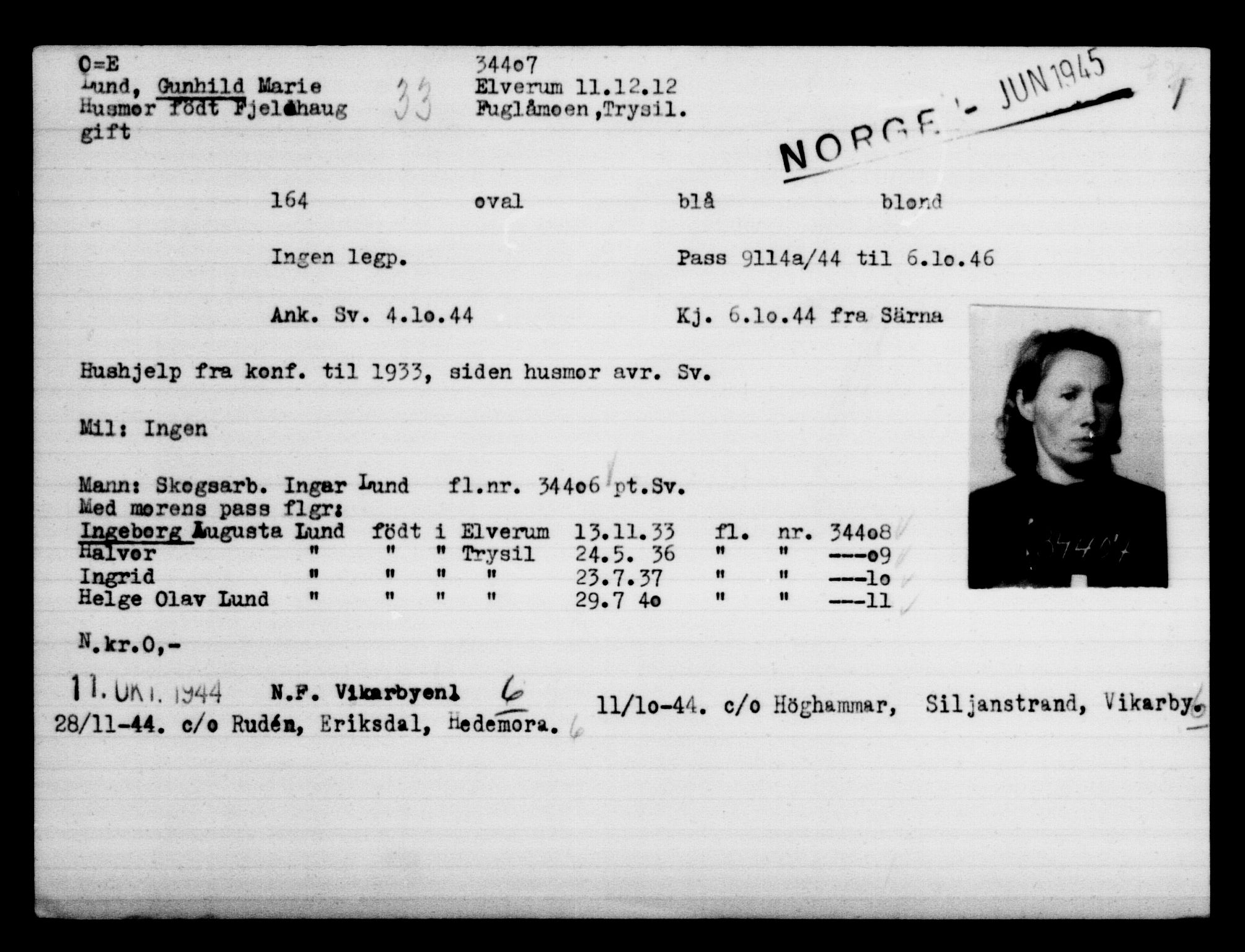Utenriksstasjonene, Legasjonen i Stockholm, Flyktningkontoret, AV/RA-S-6753/V/Va/L0013: Kjesäterkartoteket, flyktninger med registreringsnr. 31500-34731, 1940-1945, s. 3062