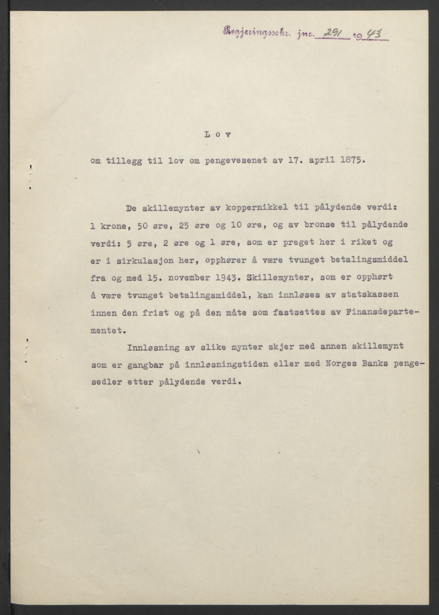 NS-administrasjonen 1940-1945 (Statsrådsekretariatet, de kommisariske statsråder mm), RA/S-4279/D/Db/L0099: Lover, 1943, s. 550