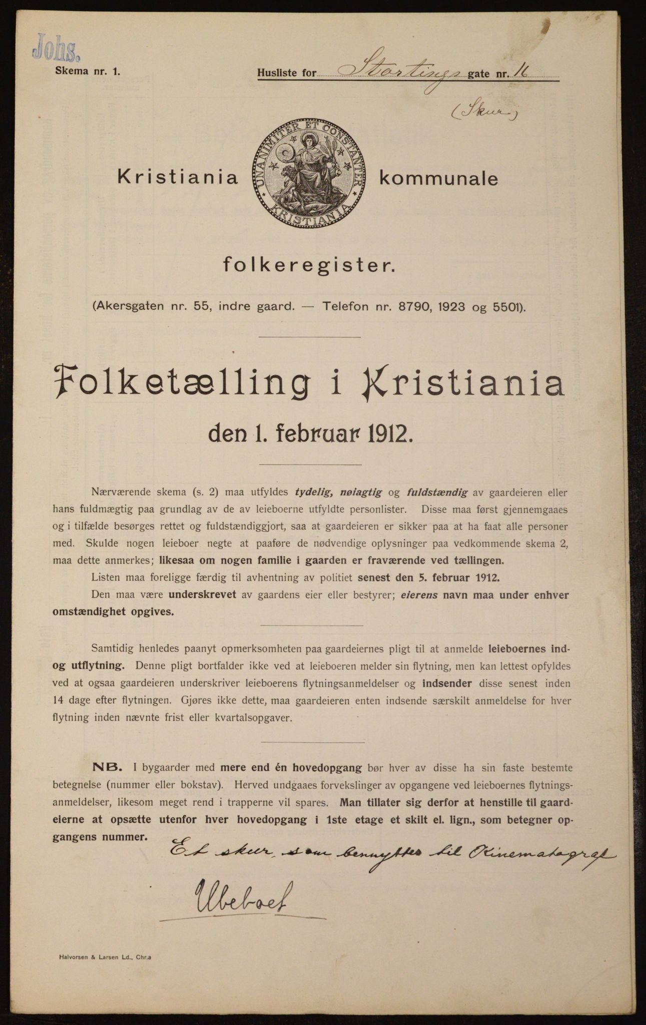 OBA, Kommunal folketelling 1.2.1912 for Kristiania, 1912, s. 103619