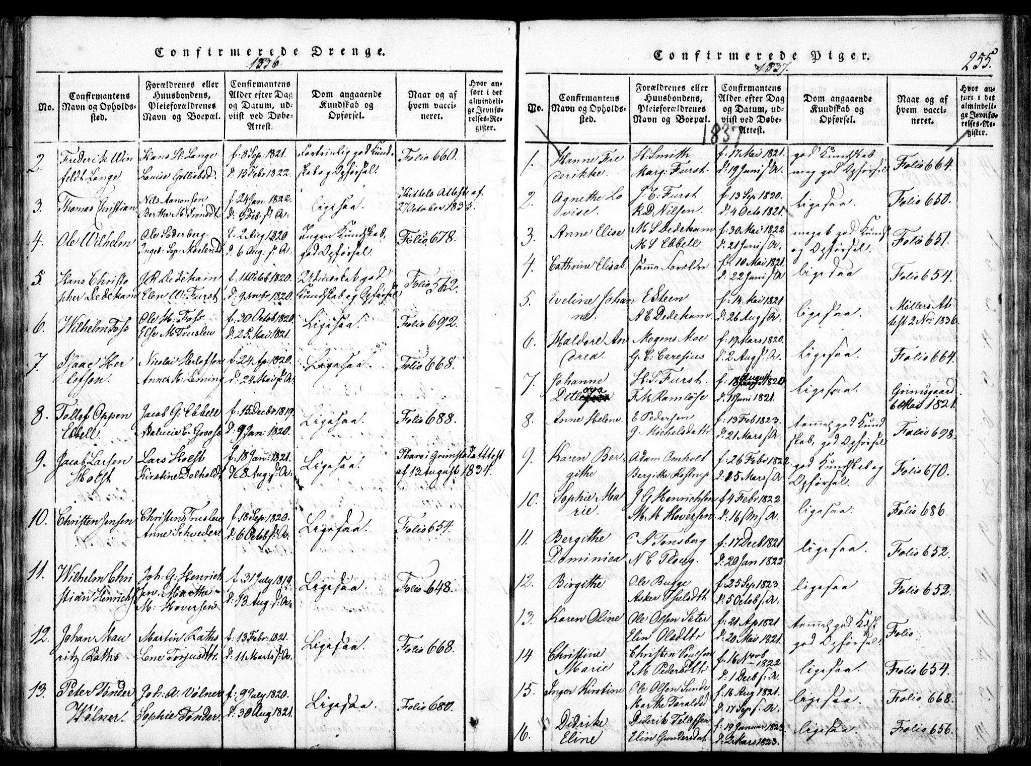 Arendal sokneprestkontor, Trefoldighet, AV/SAK-1111-0040/F/Fa/L0004: Ministerialbok nr. A 4, 1816-1839, s. 255