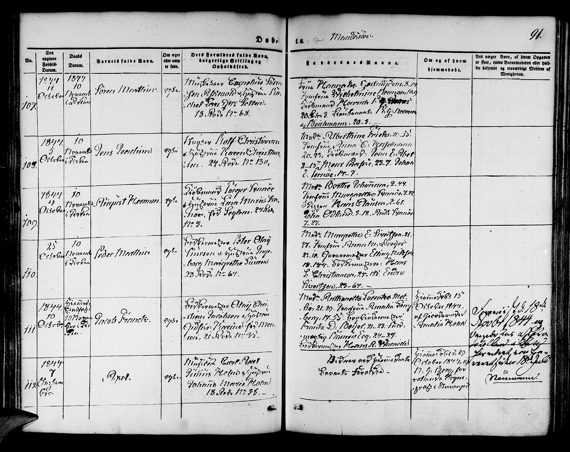 Korskirken sokneprestembete, AV/SAB-A-76101/H/Hab: Klokkerbok nr. B 1, 1839-1847, s. 91