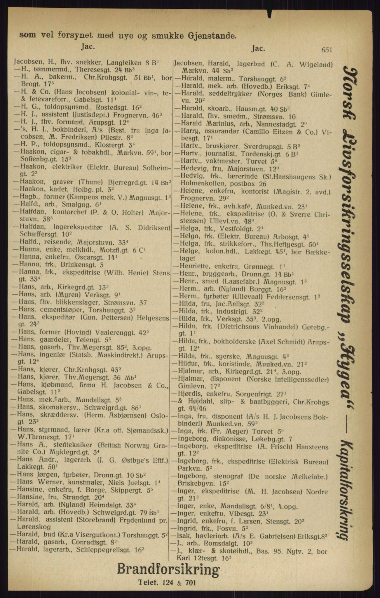 Kristiania/Oslo adressebok, PUBL/-, 1916, s. 651