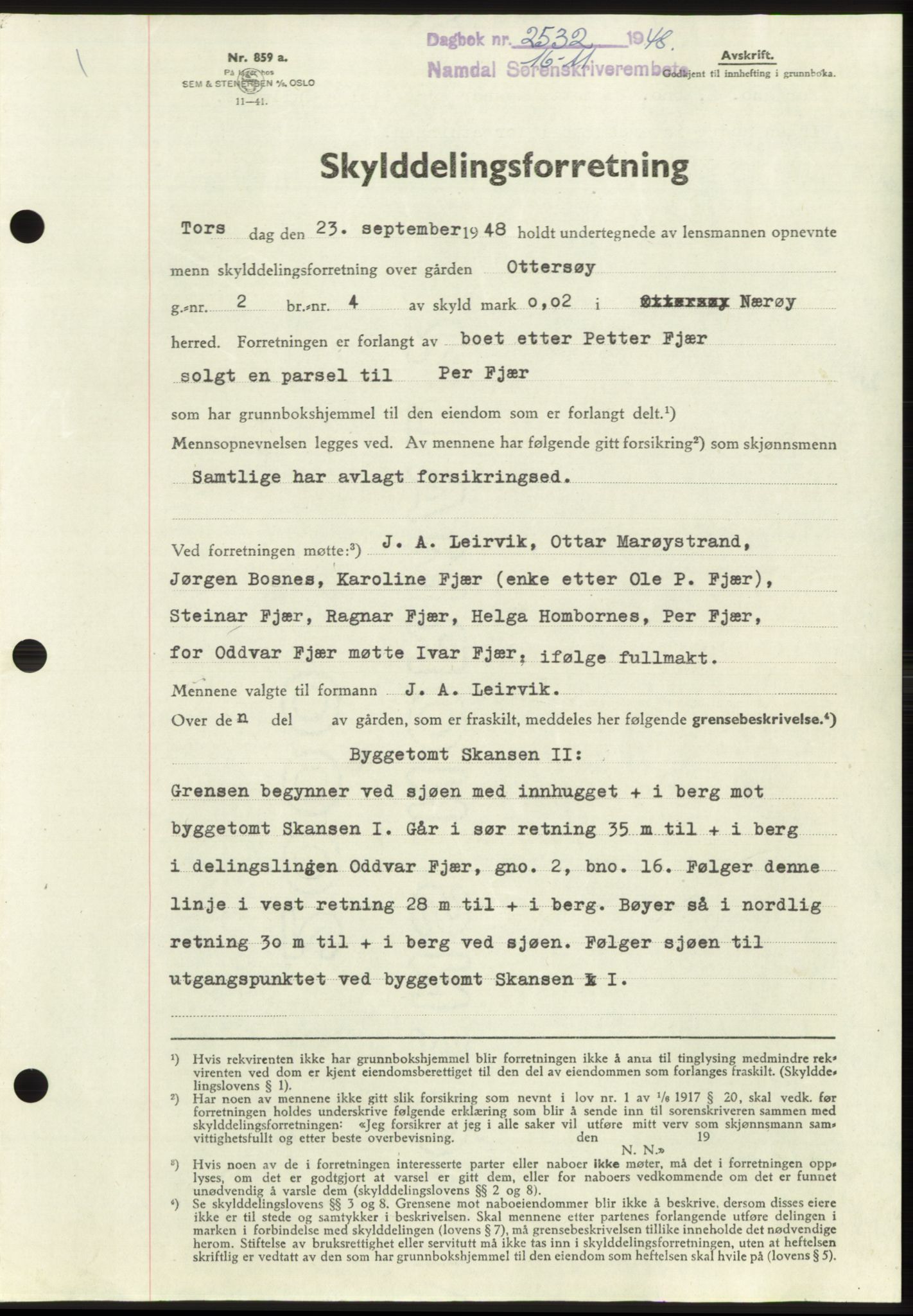 Namdal sorenskriveri, SAT/A-4133/1/2/2C: Pantebok nr. -, 1948-1948, Dagboknr: 2532/1948