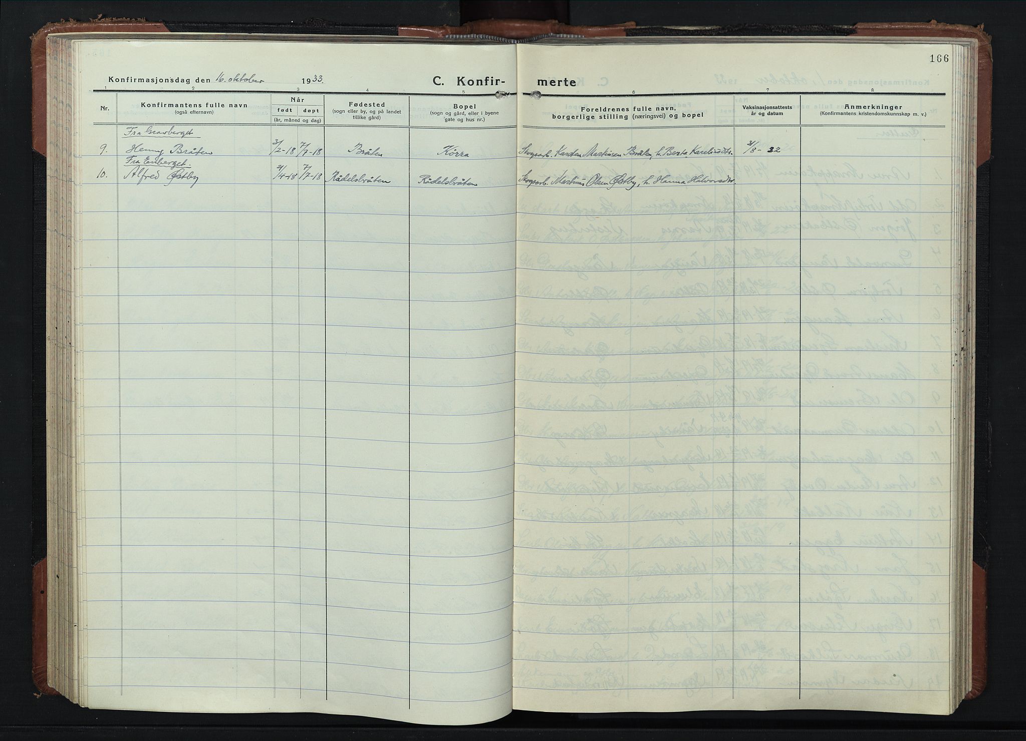 Våler prestekontor, Hedmark, AV/SAH-PREST-040/H/Ha/Hab/L0006: Klokkerbok nr. 6, 1932-1956, s. 166