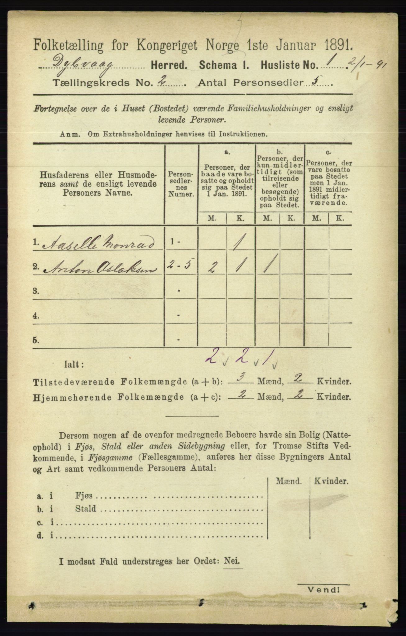 RA, Folketelling 1891 for 0915 Dypvåg herred, 1891, s. 468