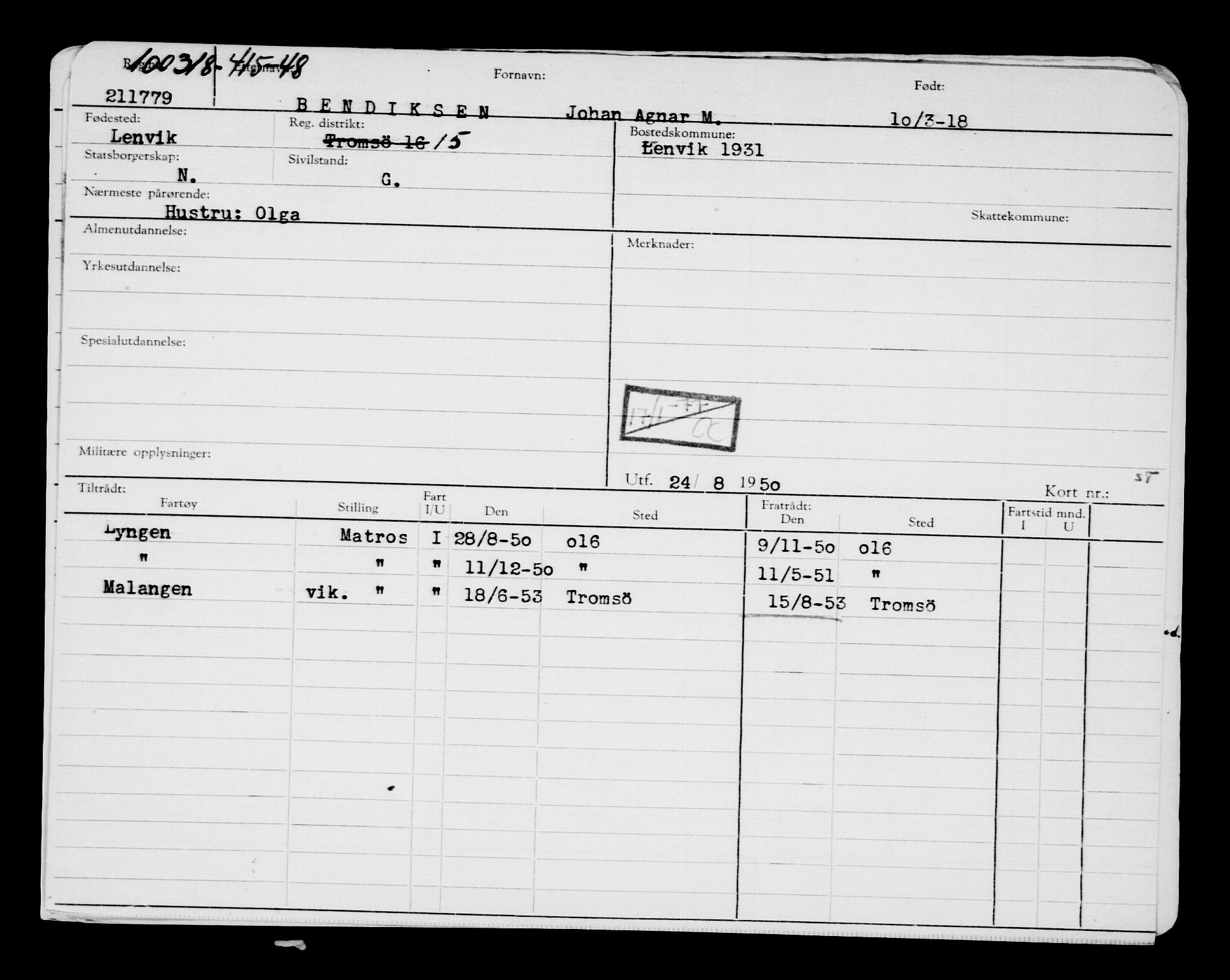 Direktoratet for sjømenn, RA/S-3545/G/Gb/L0156: Hovedkort, 1918, s. 212