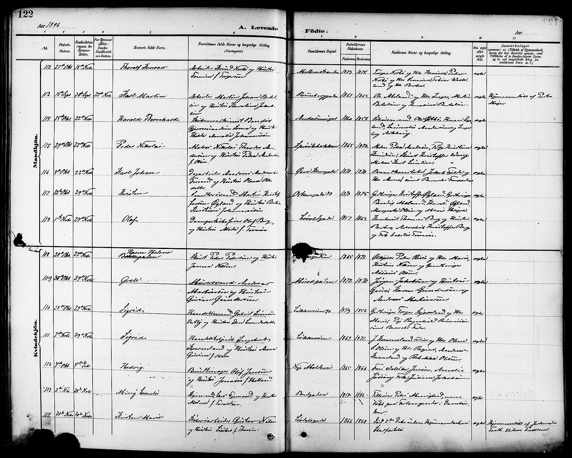 Domkirken sokneprestkontor, AV/SAST-A-101812/001/30/30BB/L0016: Klokkerbok nr. B 16, 1891-1902, s. 122