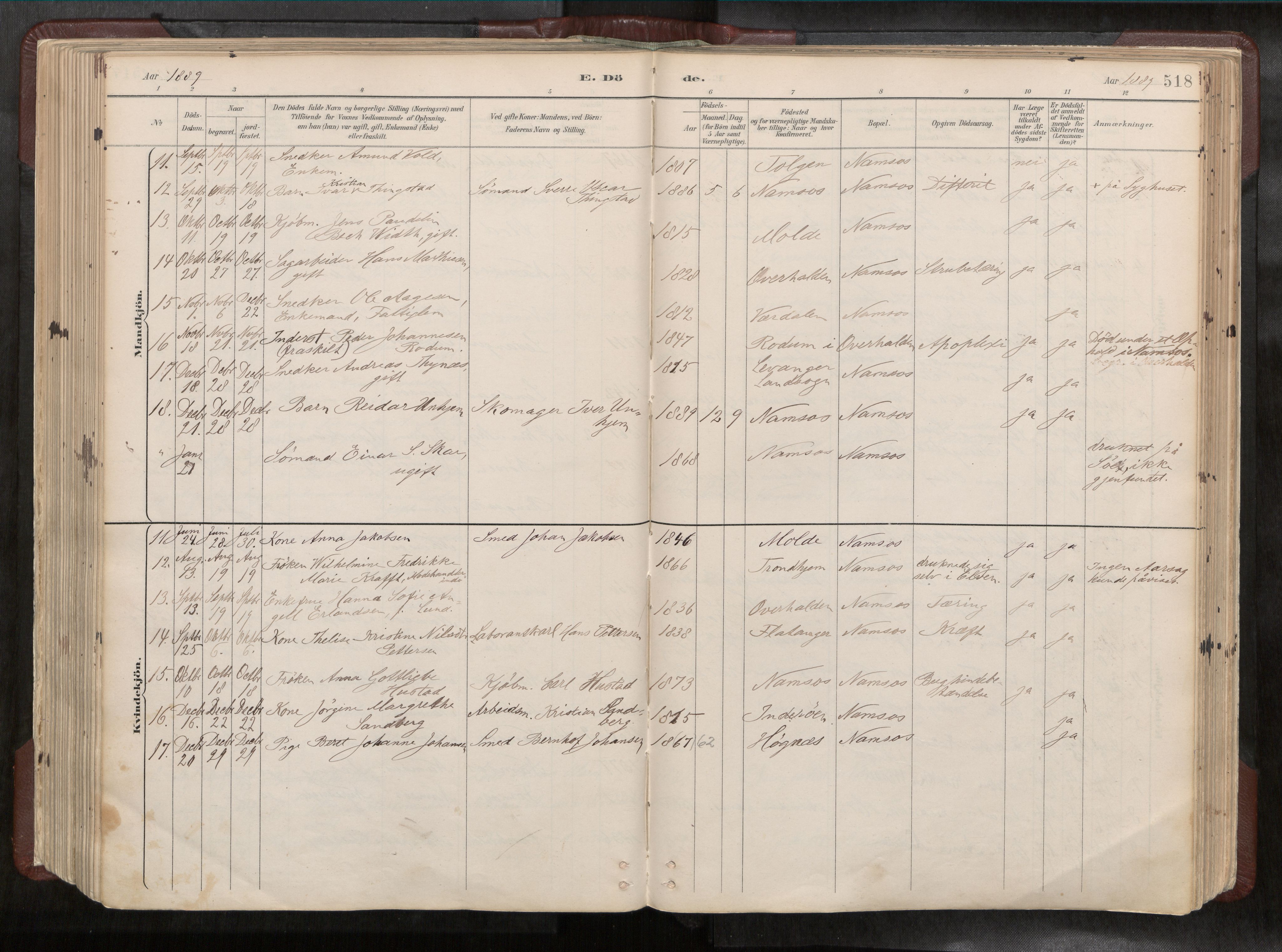 Ministerialprotokoller, klokkerbøker og fødselsregistre - Nord-Trøndelag, AV/SAT-A-1458/768/L0579a: Ministerialbok nr. 768A14, 1887-1931, s. 518