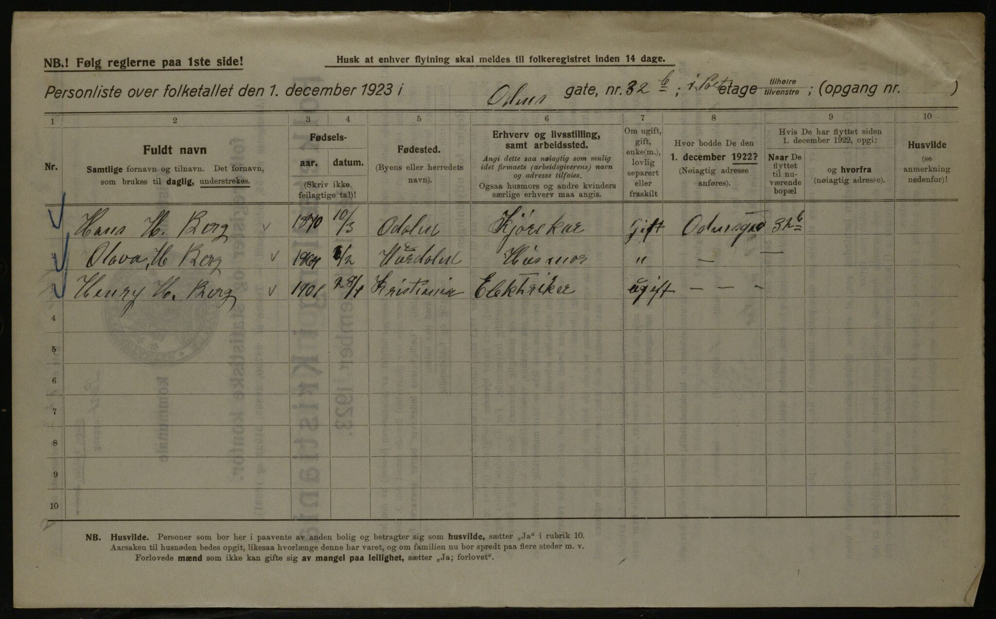 OBA, Kommunal folketelling 1.12.1923 for Kristiania, 1923, s. 82422