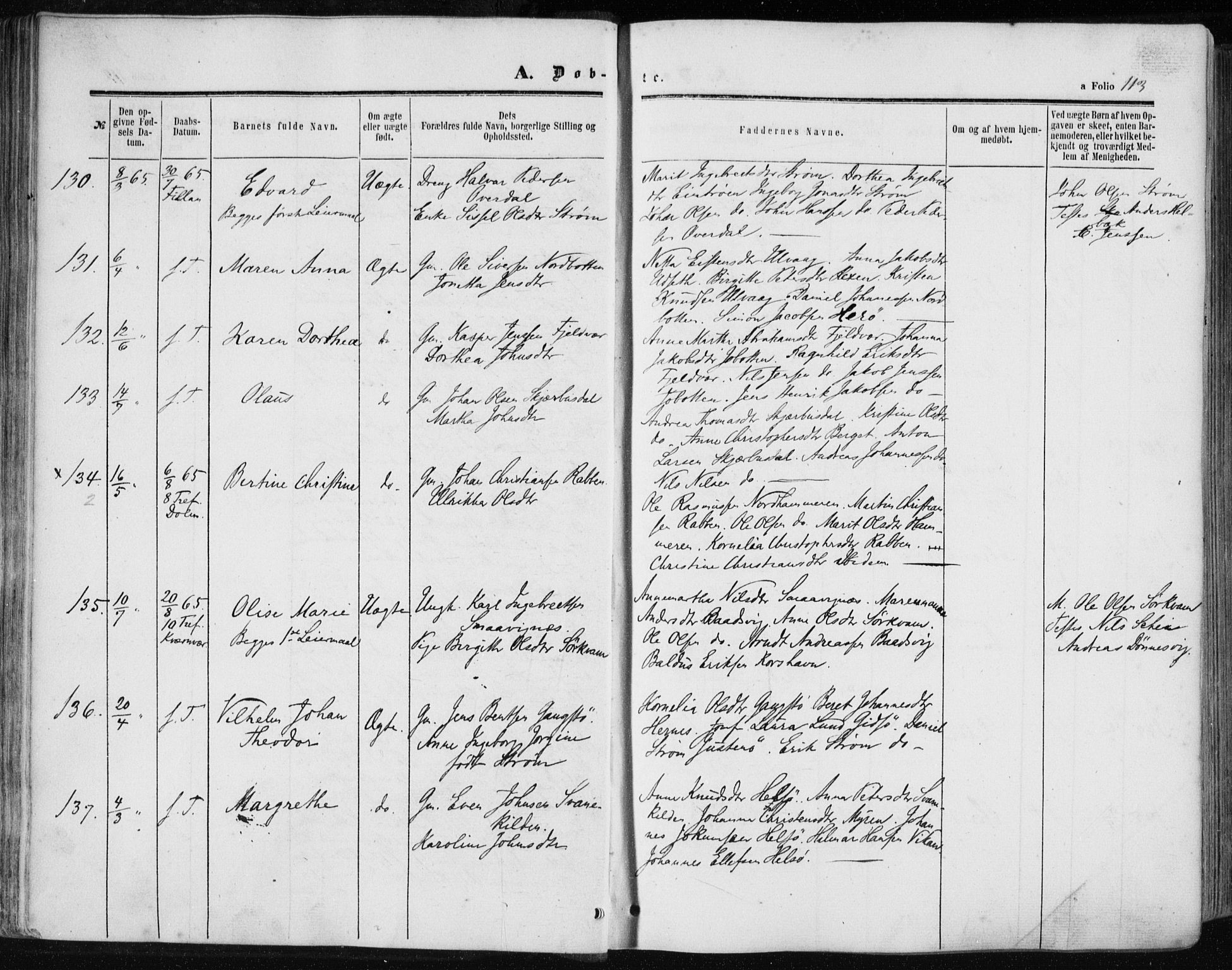 Ministerialprotokoller, klokkerbøker og fødselsregistre - Sør-Trøndelag, AV/SAT-A-1456/634/L0531: Ministerialbok nr. 634A07, 1861-1870, s. 113