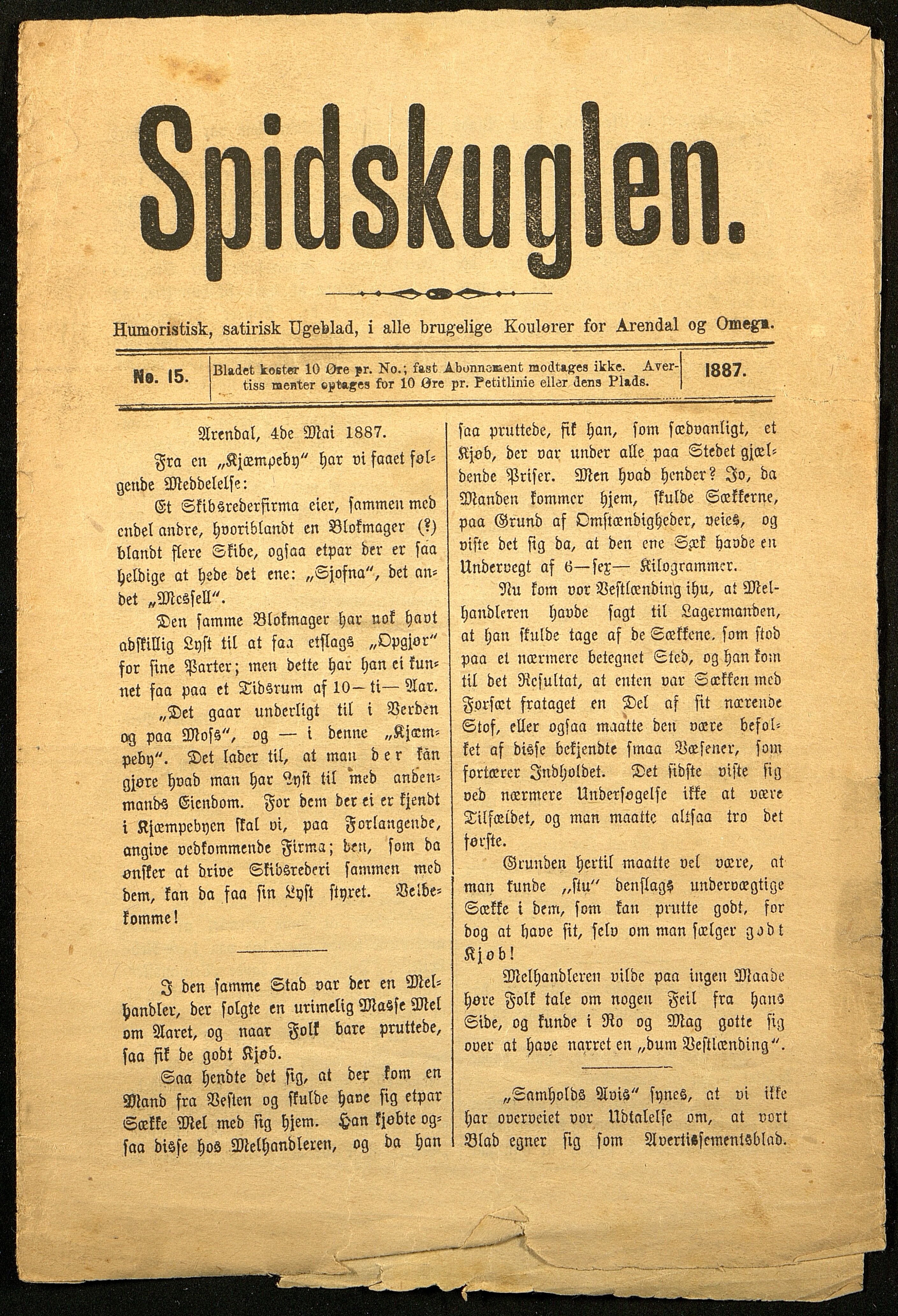 Spidskuglen, AAKS/PA-2823/X/L0001/0001: Spidskuglen / Årg. 1887, nr. 1–2, 4–23, 25–36, 1887