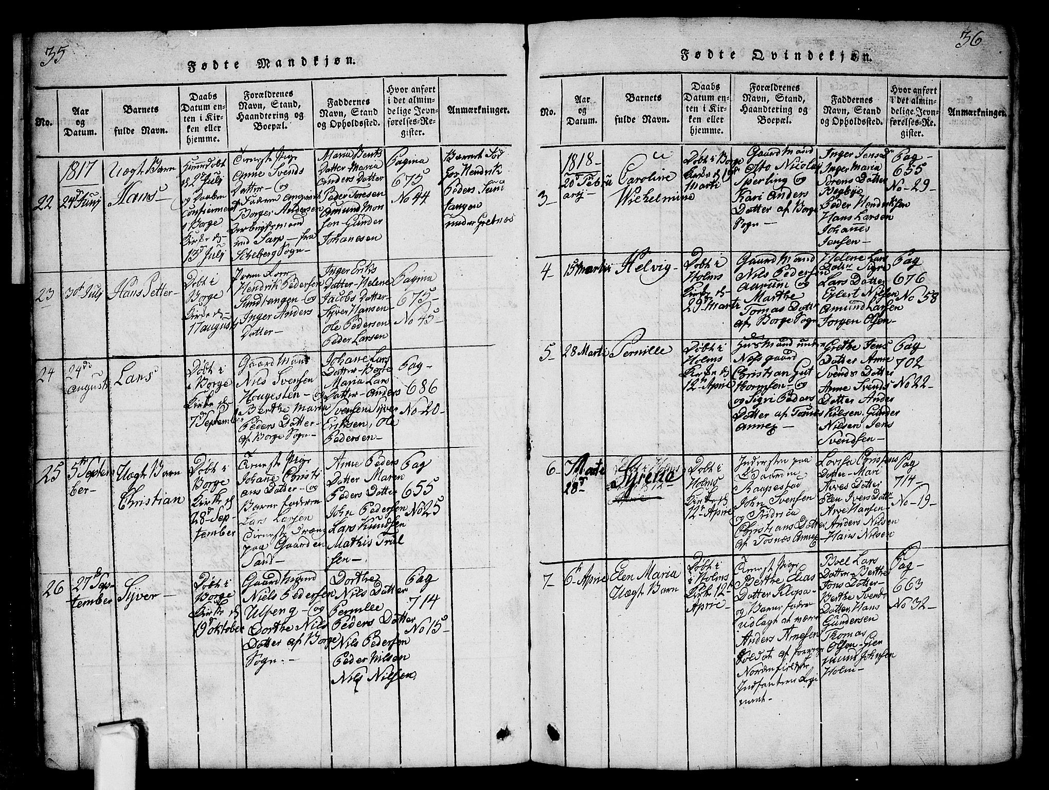 Borge prestekontor Kirkebøker, AV/SAO-A-10903/G/Ga/L0001: Klokkerbok nr.  I 1, 1815-1835, s. 35-36
