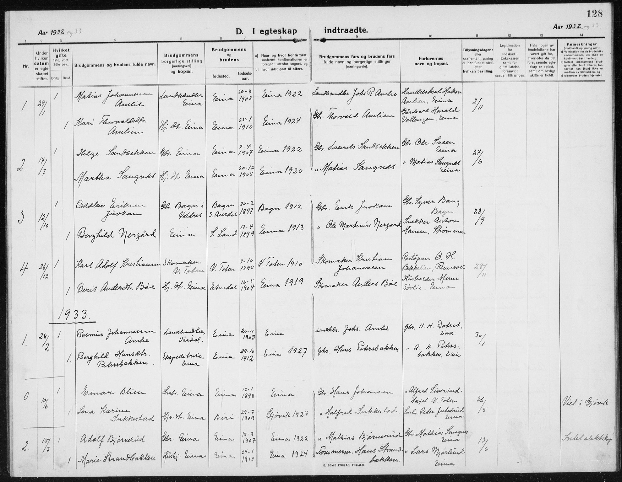 Kolbu prestekontor, AV/SAH-PREST-110/H/Ha/Hab/L0006: Klokkerbok nr. 6, 1916-1934, s. 128