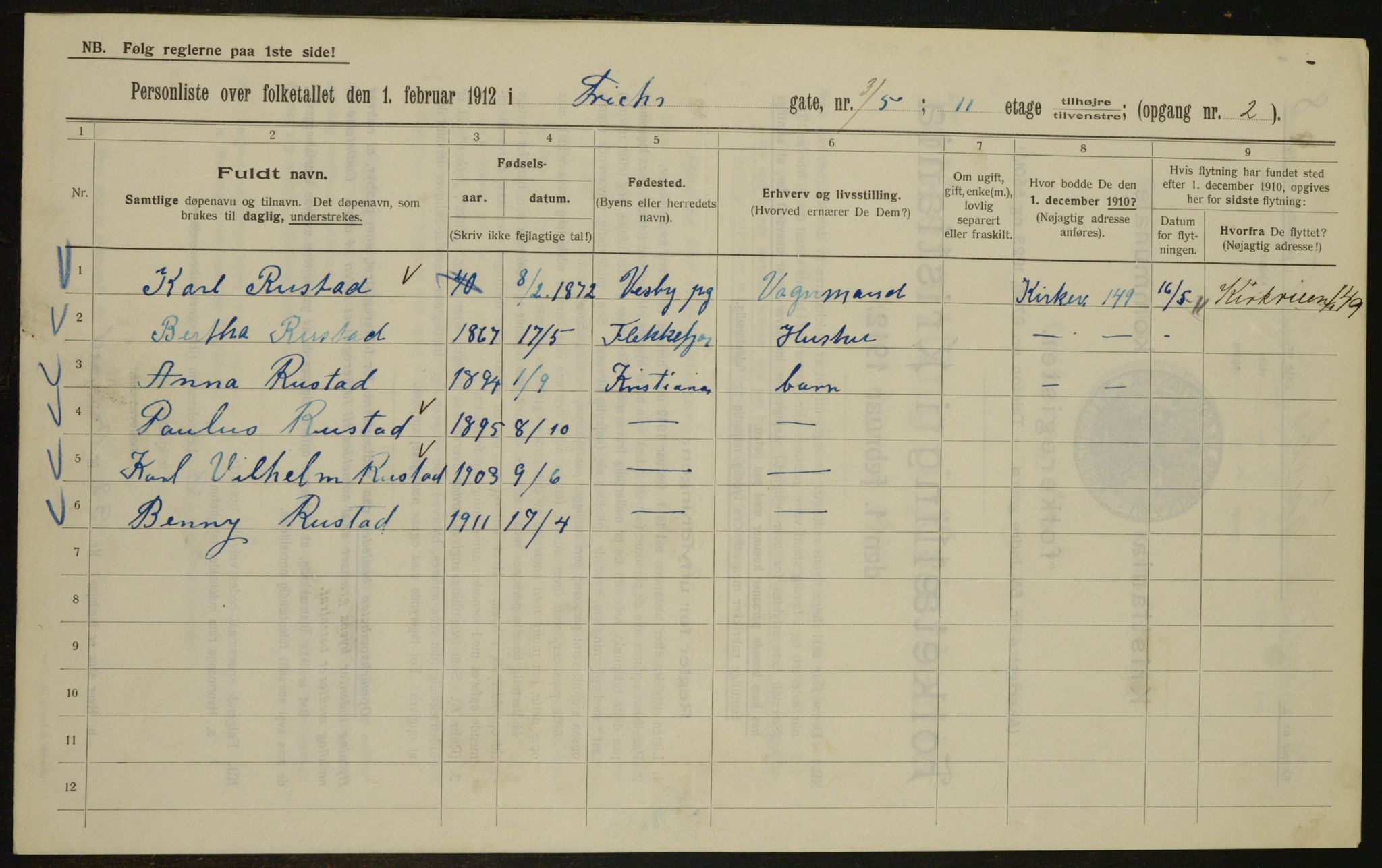 OBA, Kommunal folketelling 1.2.1912 for Kristiania, 1912, s. 26693