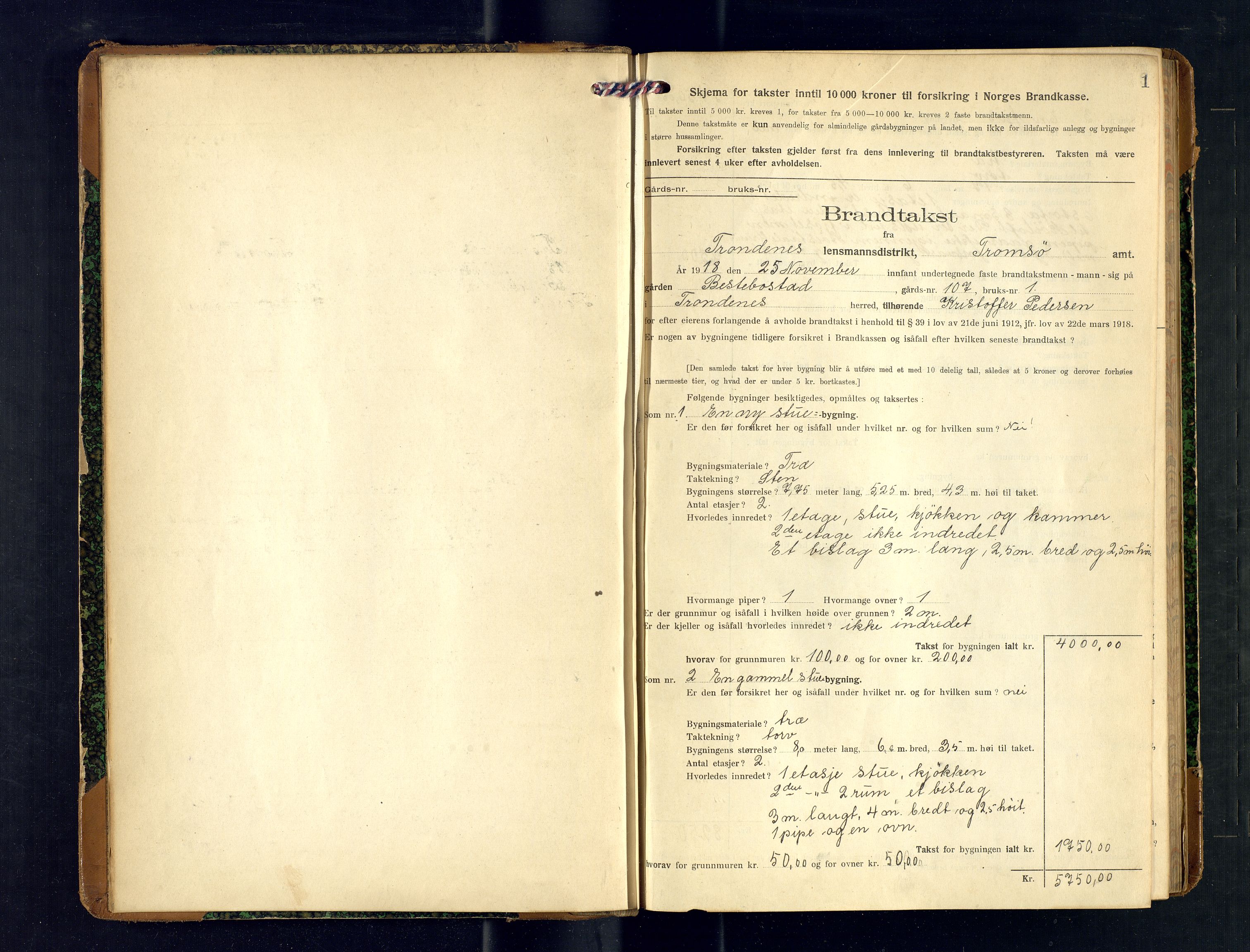 Harstad lensmannskontor, SATØ/SATØ-10/F/Fr/Fra/L0609: Branntakstprotokoll (S). Merket Y. Med register, 1918-1921, s. 1