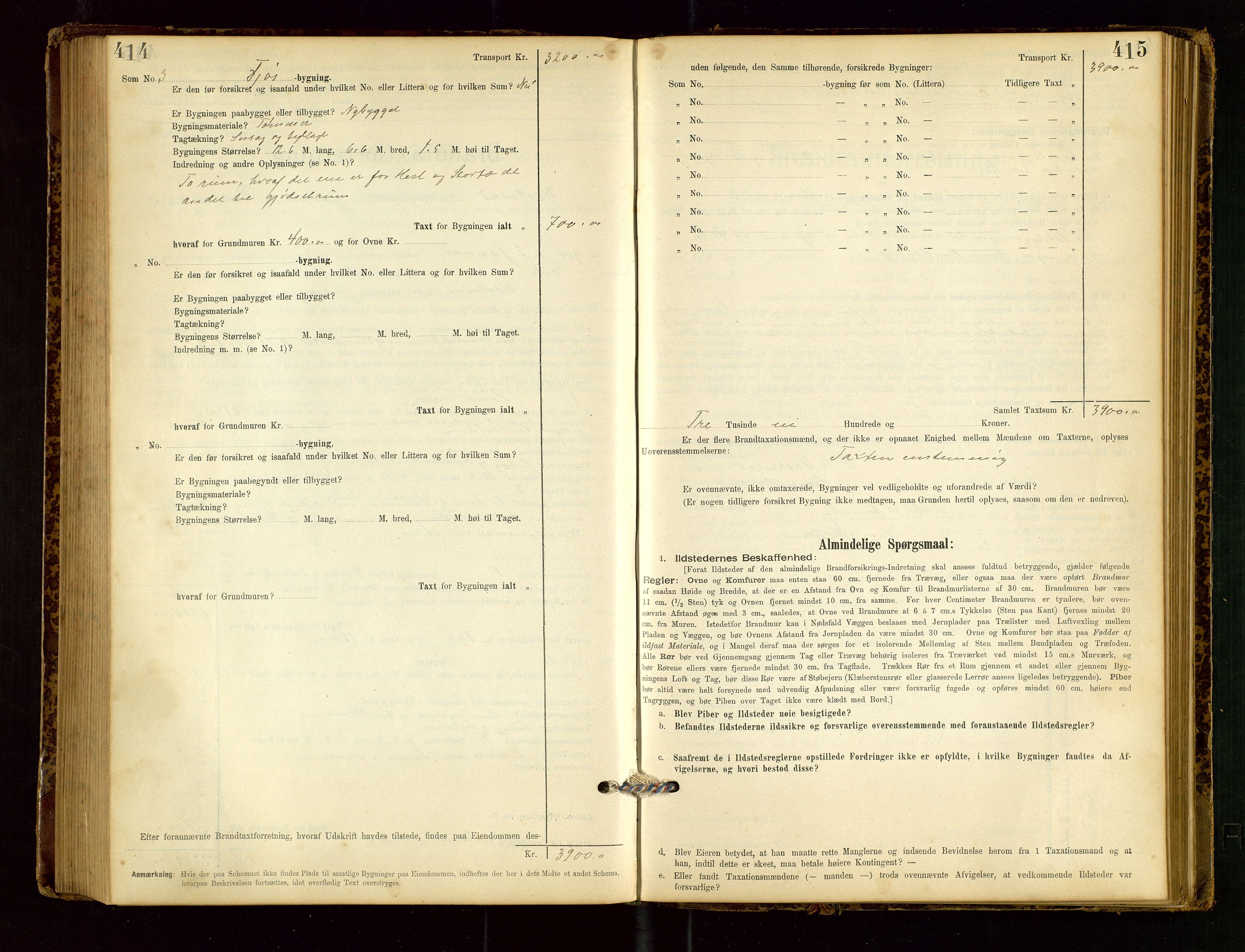 Heskestad lensmannskontor, SAST/A-100304/Gob/L0001: "Brandtaxationsprotokol", 1894-1915, s. 414-415