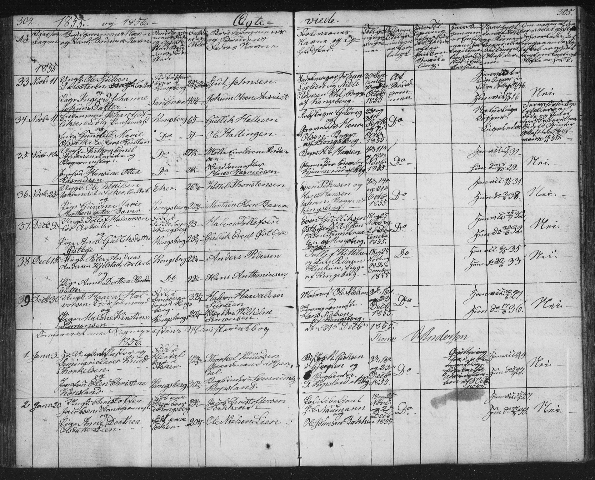 Kongsberg kirkebøker, AV/SAKO-A-22/G/Ga/L0002: Klokkerbok nr. 2, 1839-1858, s. 304-305