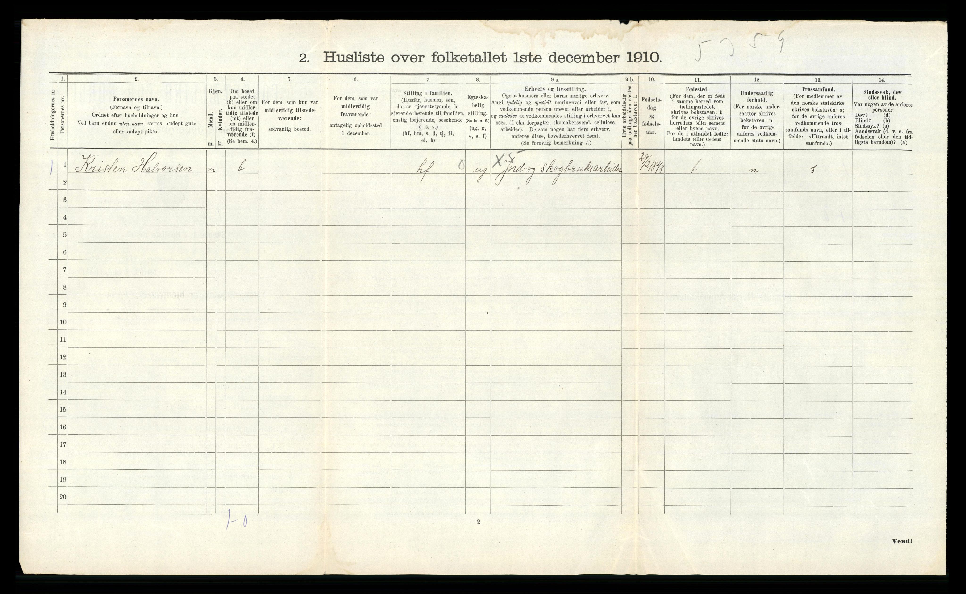 RA, Folketelling 1910 for 0923 Fjære herred, 1910, s. 1468