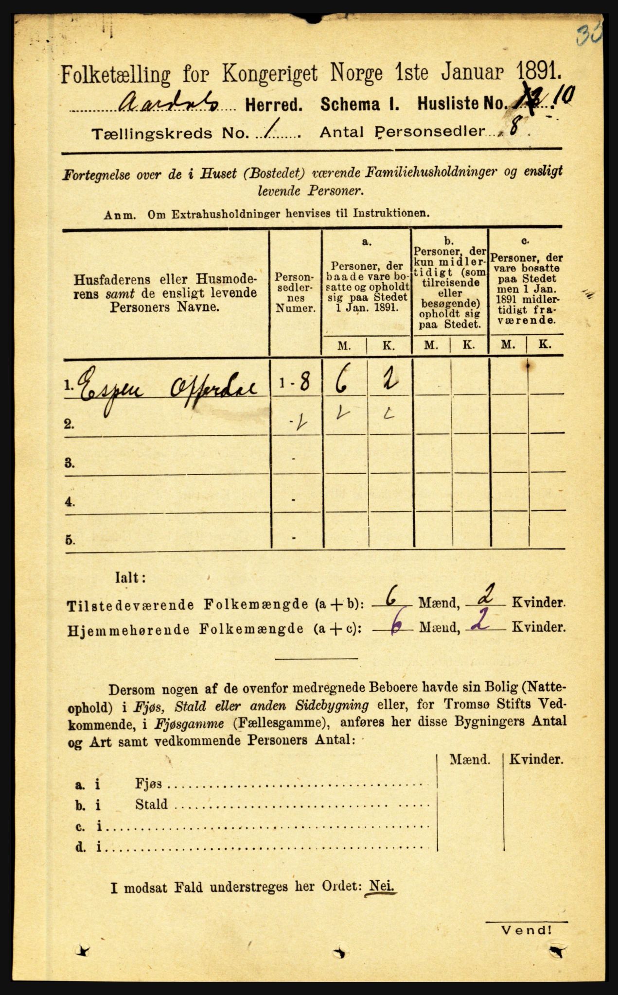 RA, Folketelling 1891 for 1424 Årdal herred, 1891, s. 30