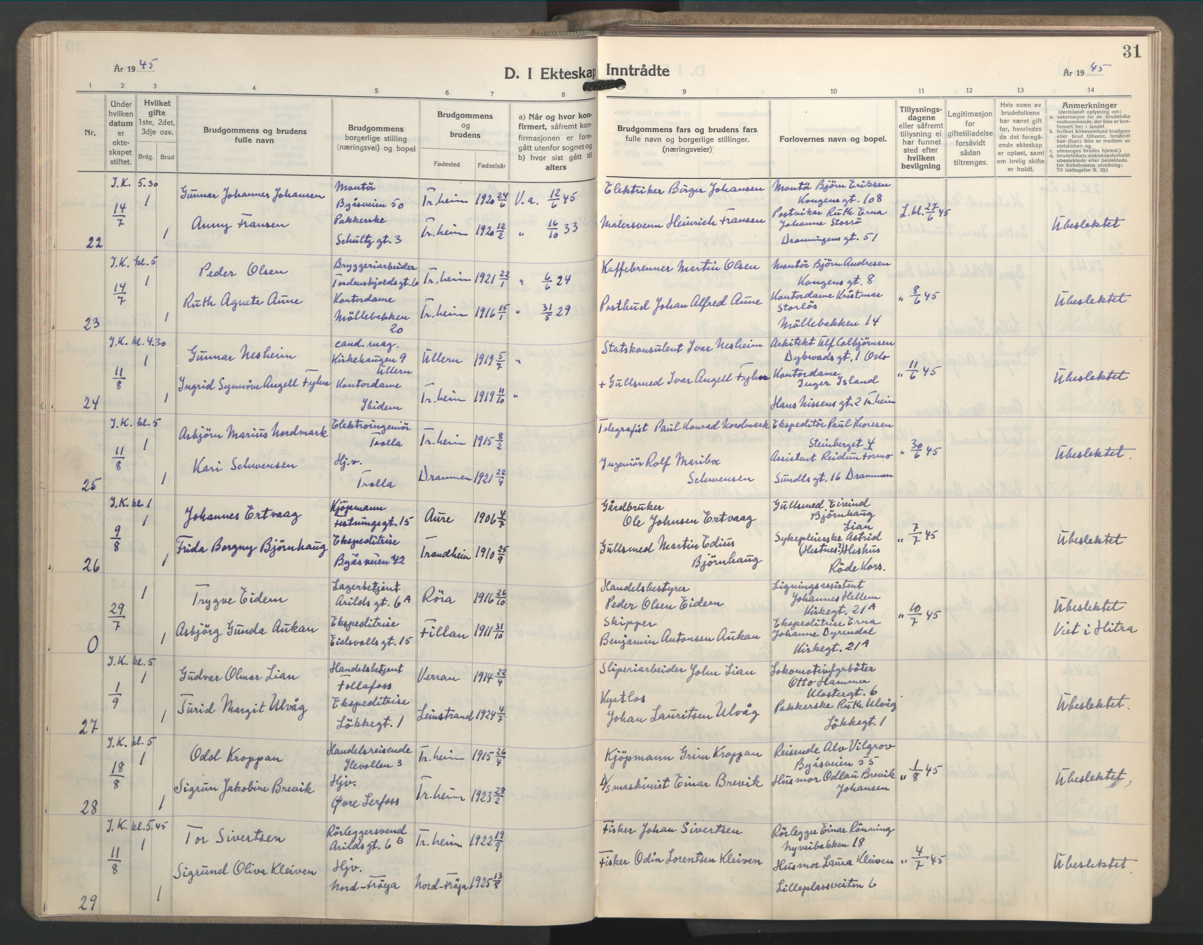 Ministerialprotokoller, klokkerbøker og fødselsregistre - Sør-Trøndelag, AV/SAT-A-1456/603/L0177: Klokkerbok nr. 603C05, 1941-1952, s. 31