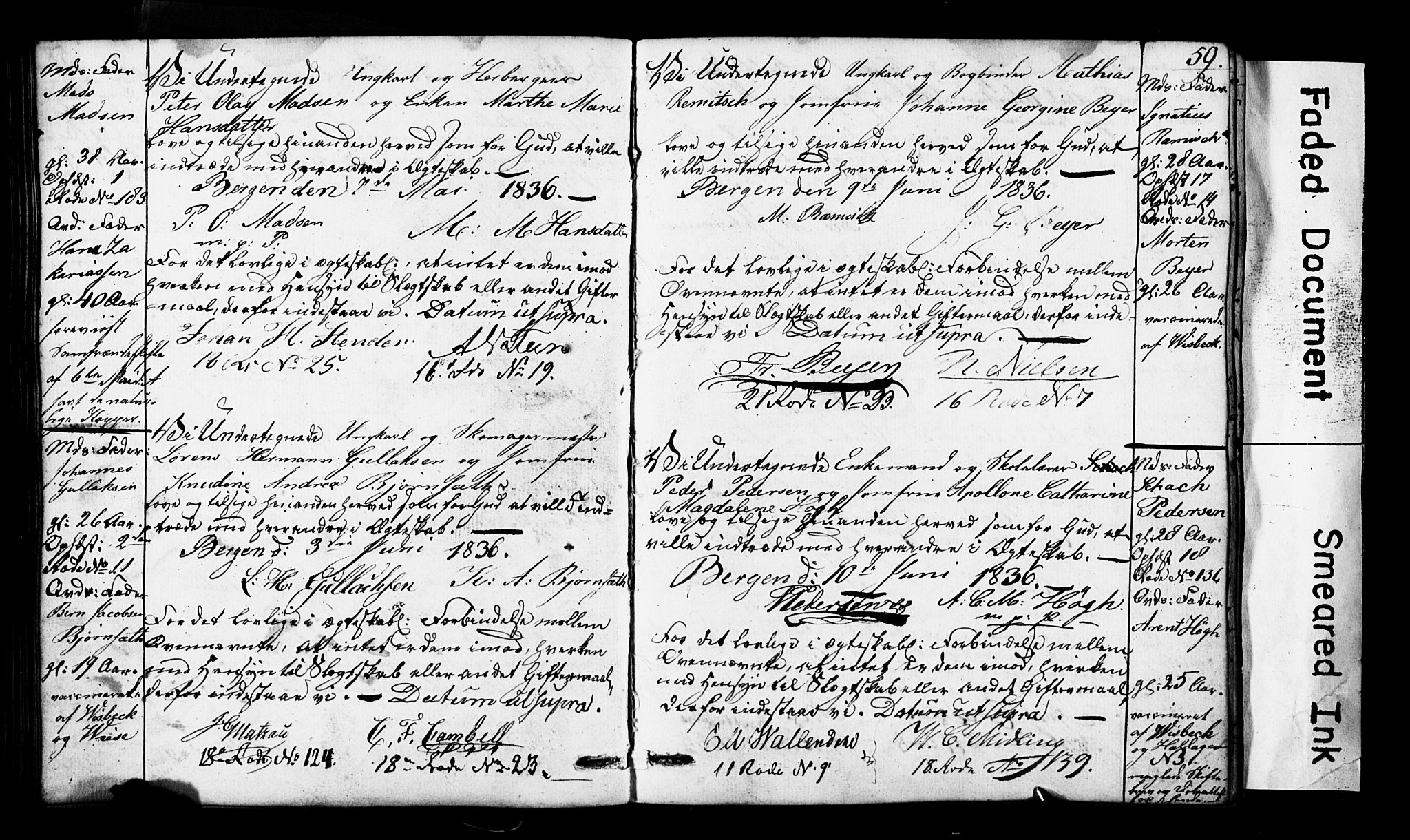 Domkirken sokneprestembete, SAB/A-74801: Forlovererklæringer nr. II.5.3, 1832-1845, s. 59