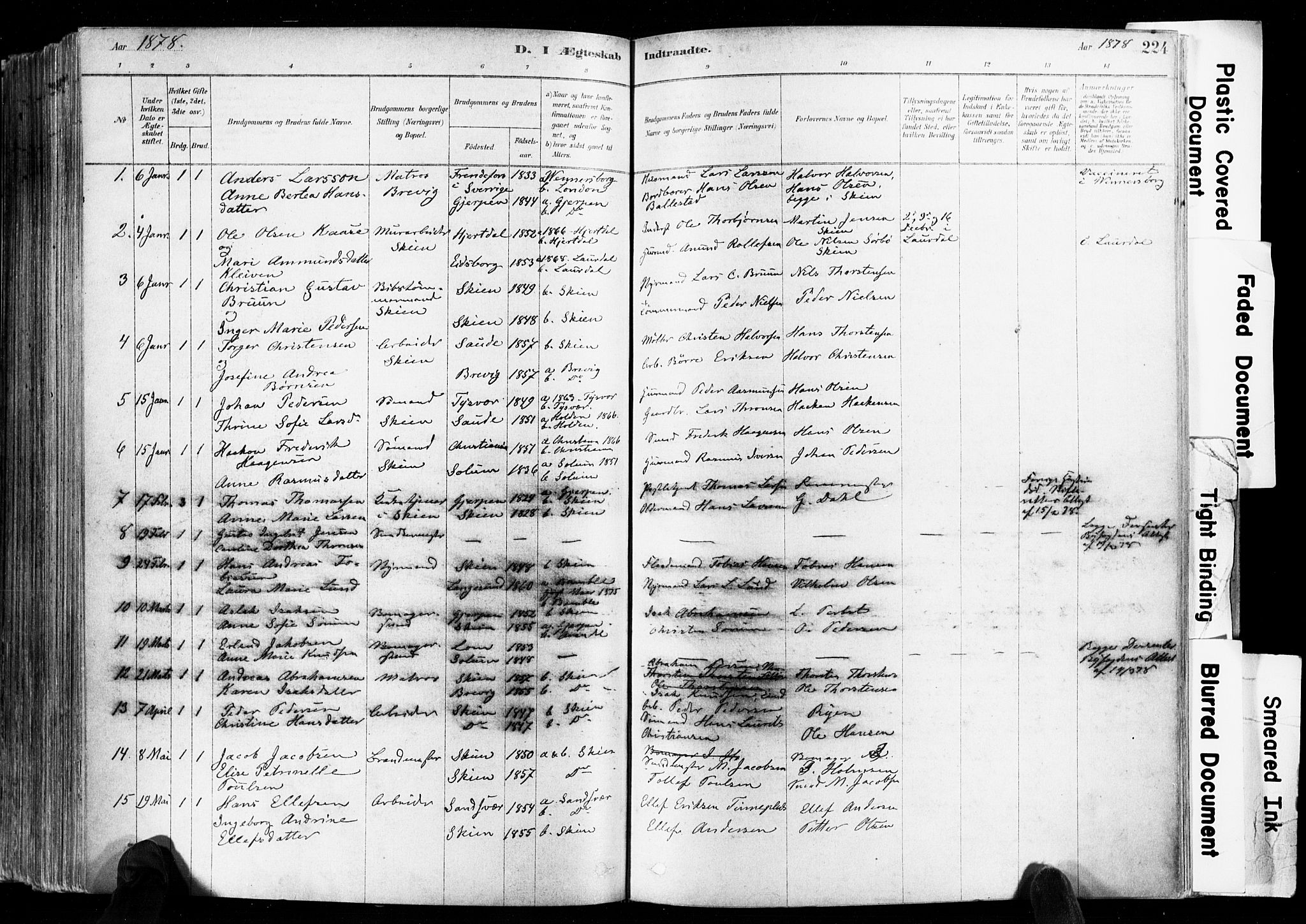 Skien kirkebøker, AV/SAKO-A-302/F/Fa/L0009: Ministerialbok nr. 9, 1878-1890, s. 224