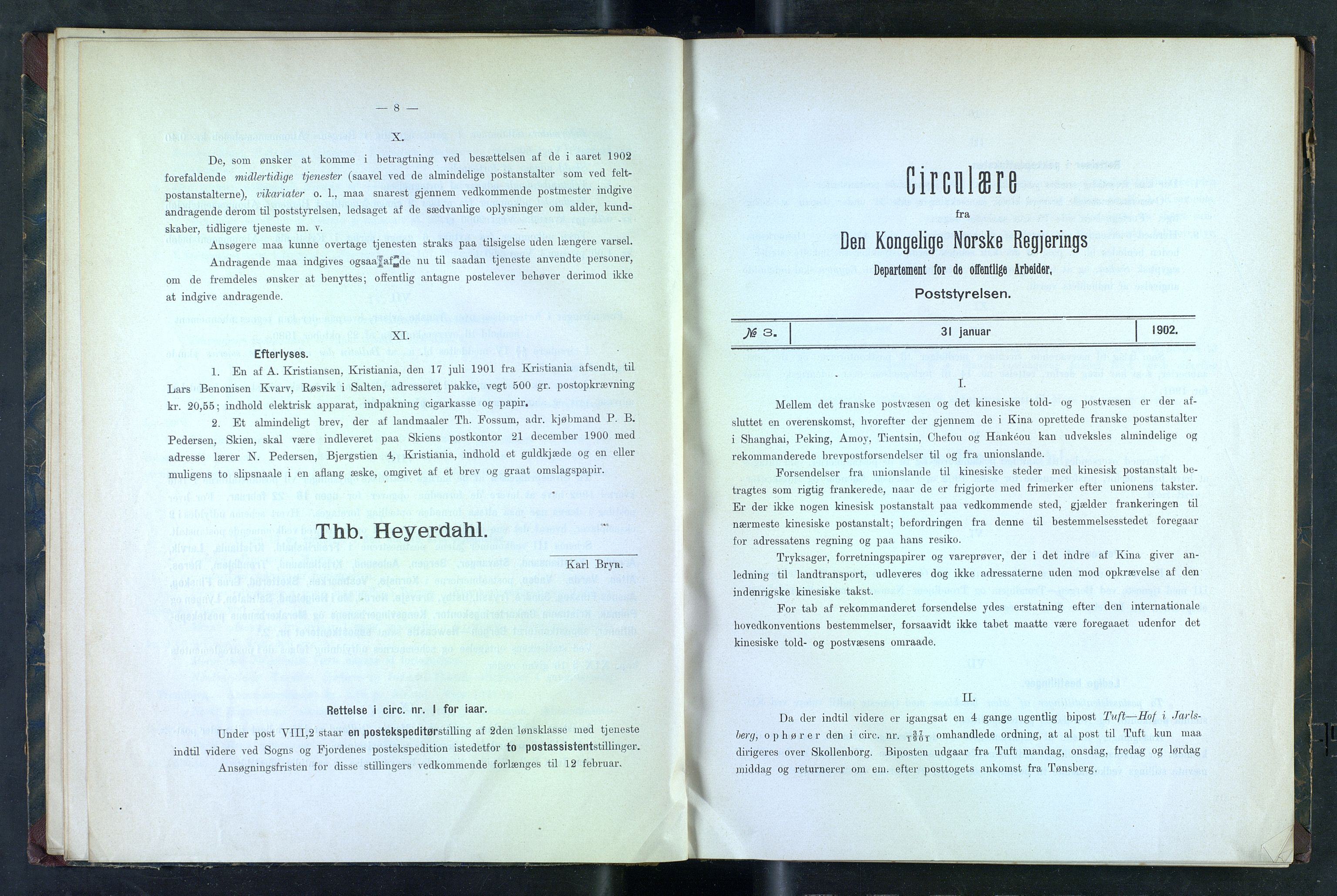 Norges Postmuseums bibliotek, NOPO/-/-/-: Sirkulærer fra Poststyrelsen, 1902