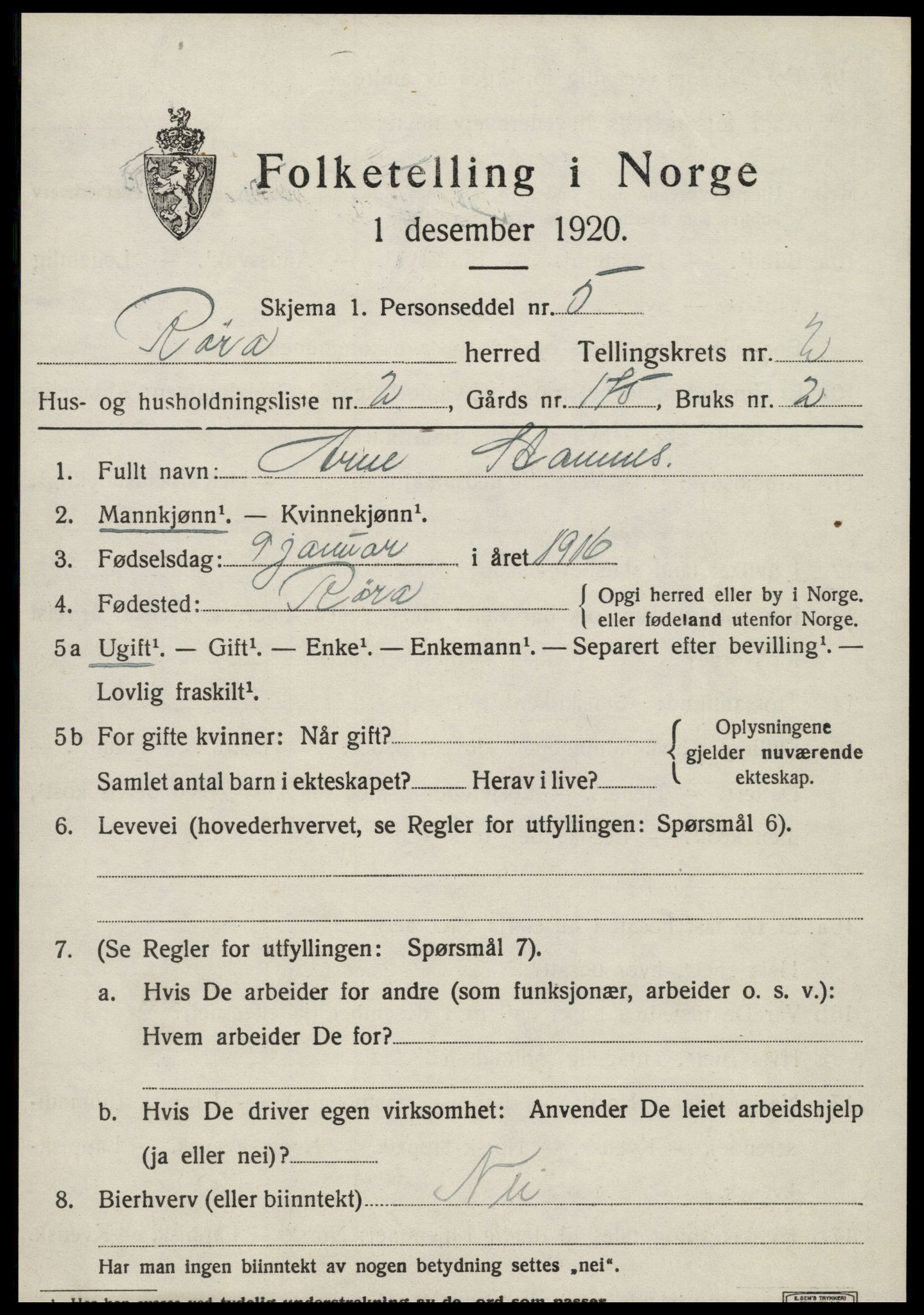 SAT, Folketelling 1920 for 1730 Røra herred, 1920, s. 1527