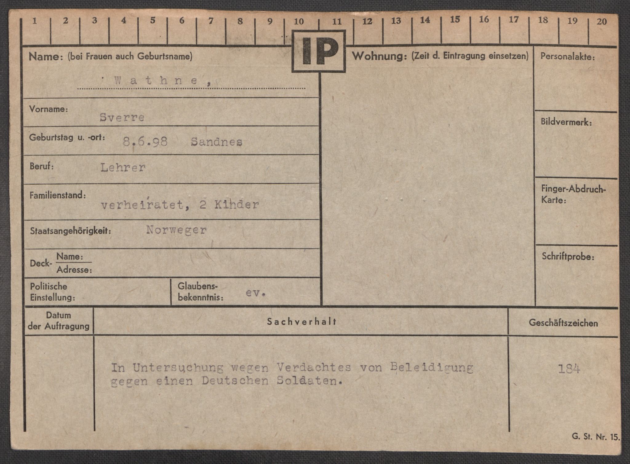 Befehlshaber der Sicherheitspolizei und des SD, AV/RA-RAFA-5969/E/Ea/Eaa/L0010: Register over norske fanger i Møllergata 19: Sø-Å, 1940-1945, s. 894