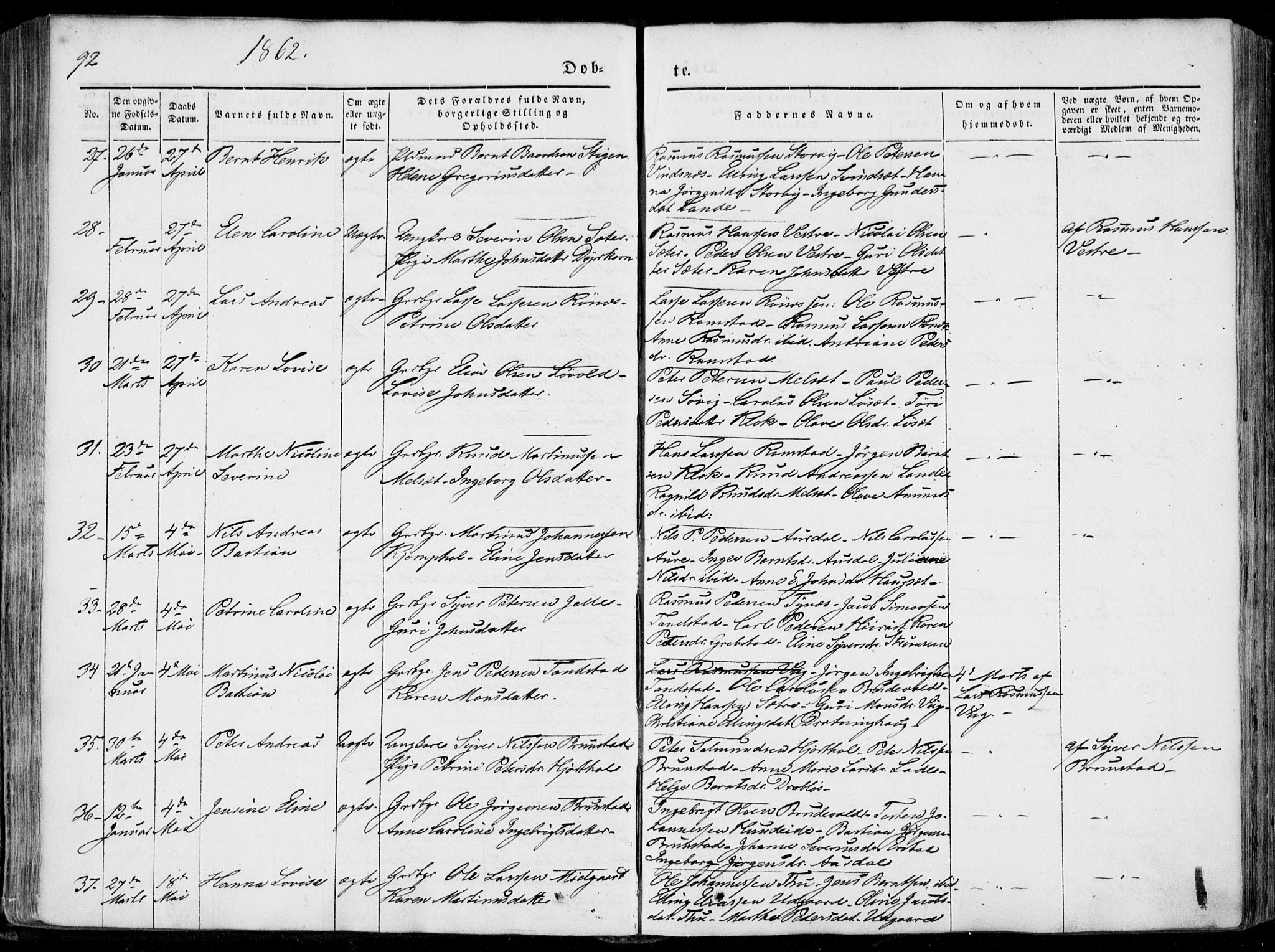 Ministerialprotokoller, klokkerbøker og fødselsregistre - Møre og Romsdal, AV/SAT-A-1454/522/L0313: Ministerialbok nr. 522A08, 1852-1862, s. 92