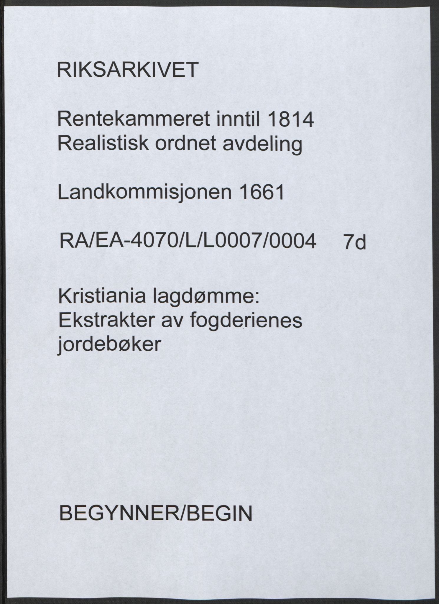 Rentekammeret inntil 1814, Realistisk ordnet avdeling, RA/EA-4070/L/L0007/0004: Kristiania lagdømme: / Ekstrakter av fogderienes jordebøker, 1661