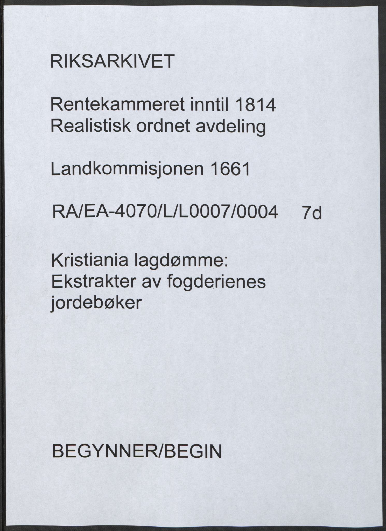 Rentekammeret inntil 1814, Realistisk ordnet avdeling, AV/RA-EA-4070/L/L0007/0004: Kristiania lagdømme: / Ekstrakter av fogderienes jordebøker, 1661