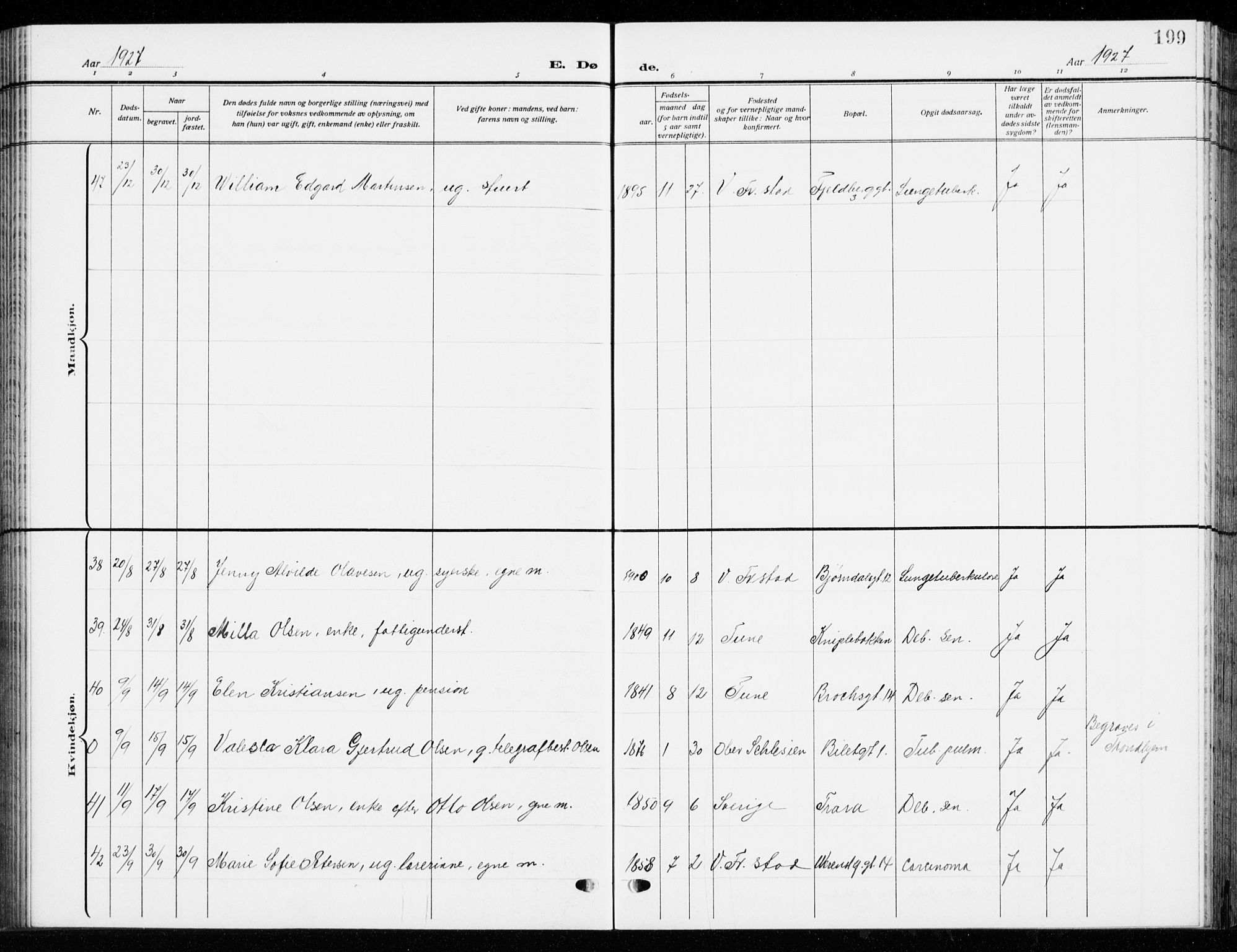Fredrikstad domkirkes prestekontor Kirkebøker, AV/SAO-A-10906/G/Ga/L0004: Klokkerbok nr. 4, 1910-1944, s. 199