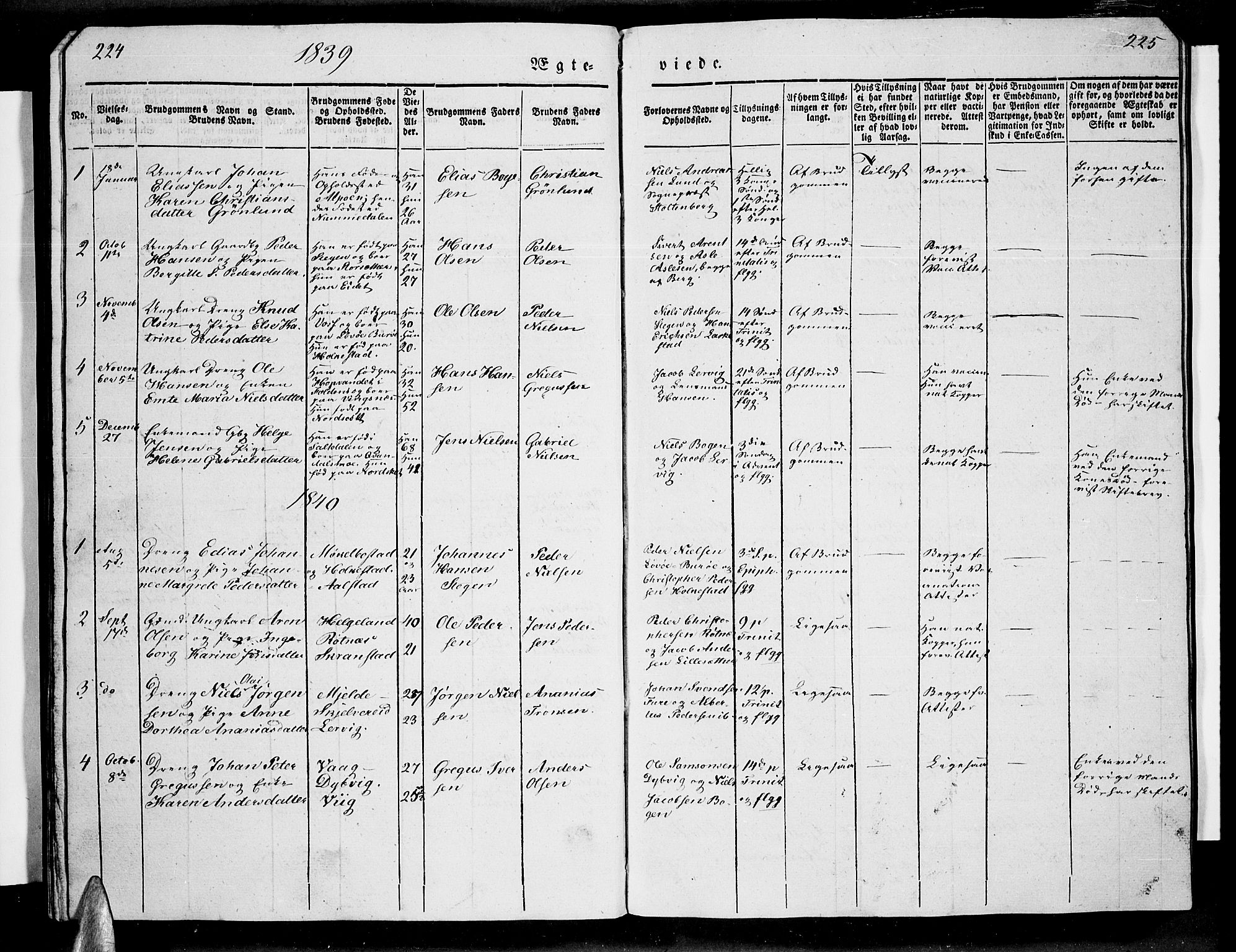 Ministerialprotokoller, klokkerbøker og fødselsregistre - Nordland, AV/SAT-A-1459/855/L0813: Klokkerbok nr. 855C02, 1836-1850, s. 224-225