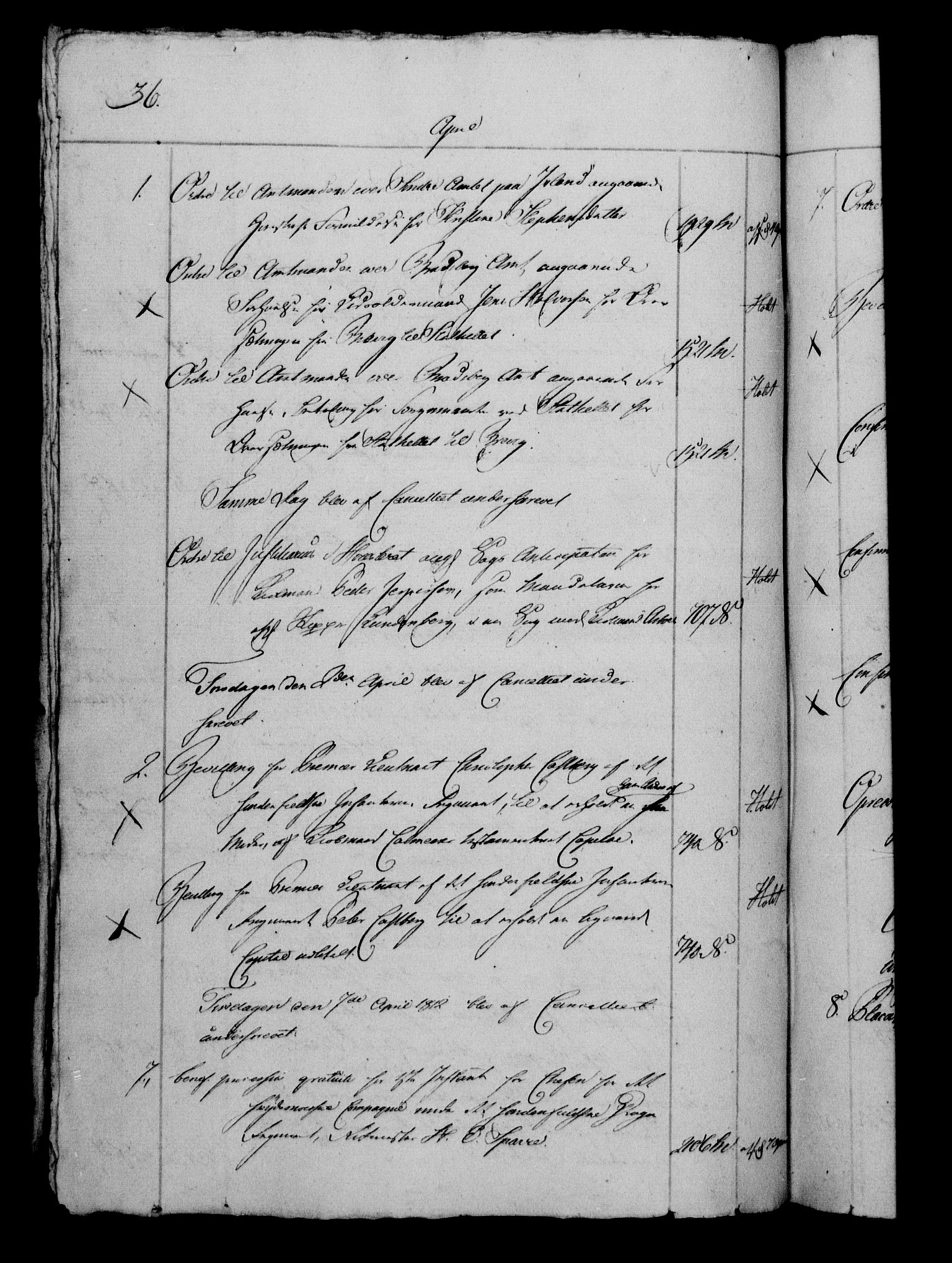 Danske Kanselli 1800-1814, RA/EA-3024/H/Hf/Hfb/Hfbc/L0013: Underskrivelsesbok m. register, 1812, s. 36