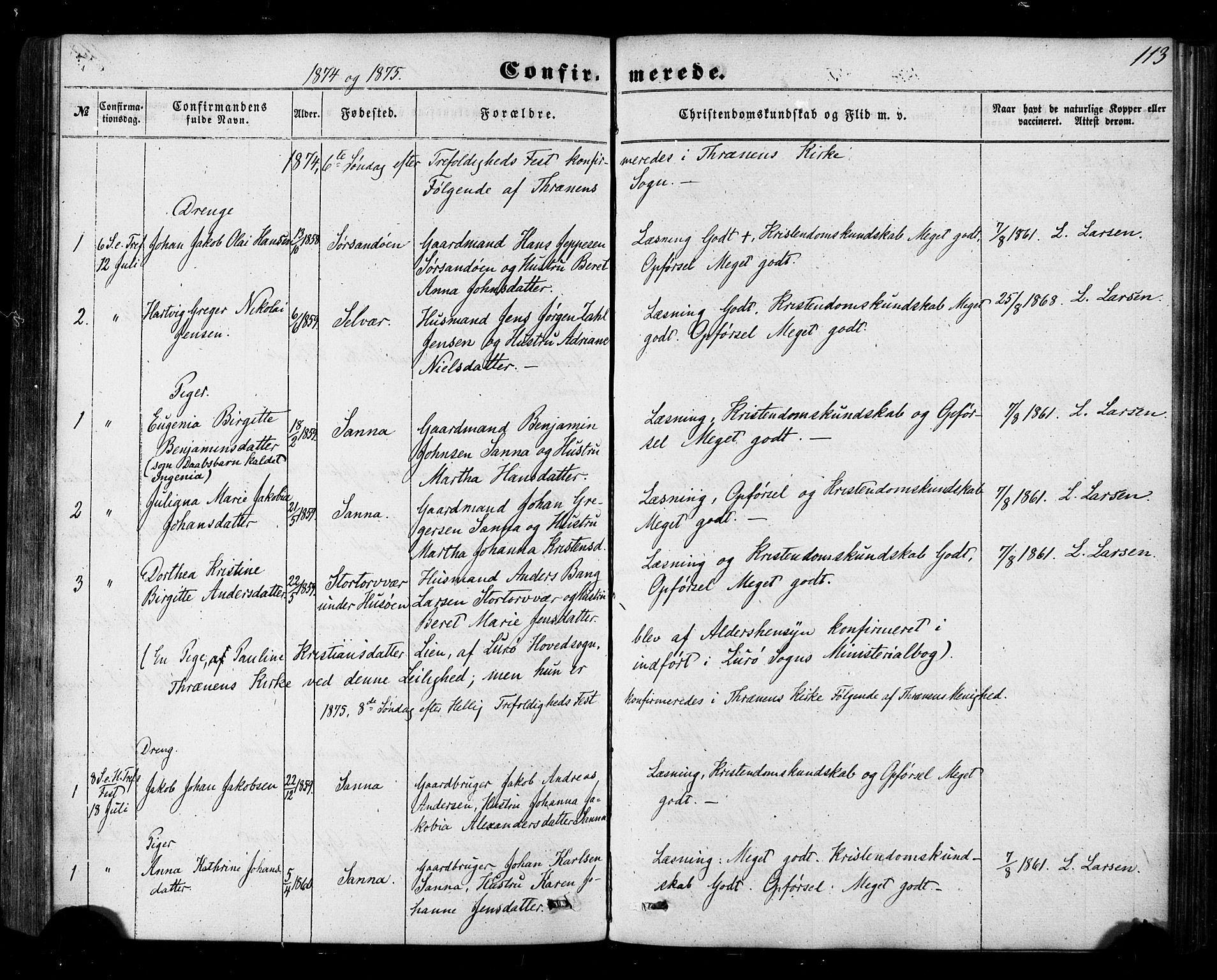 Ministerialprotokoller, klokkerbøker og fødselsregistre - Nordland, SAT/A-1459/840/L0579: Ministerialbok nr. 840A01, 1863-1887, s. 113