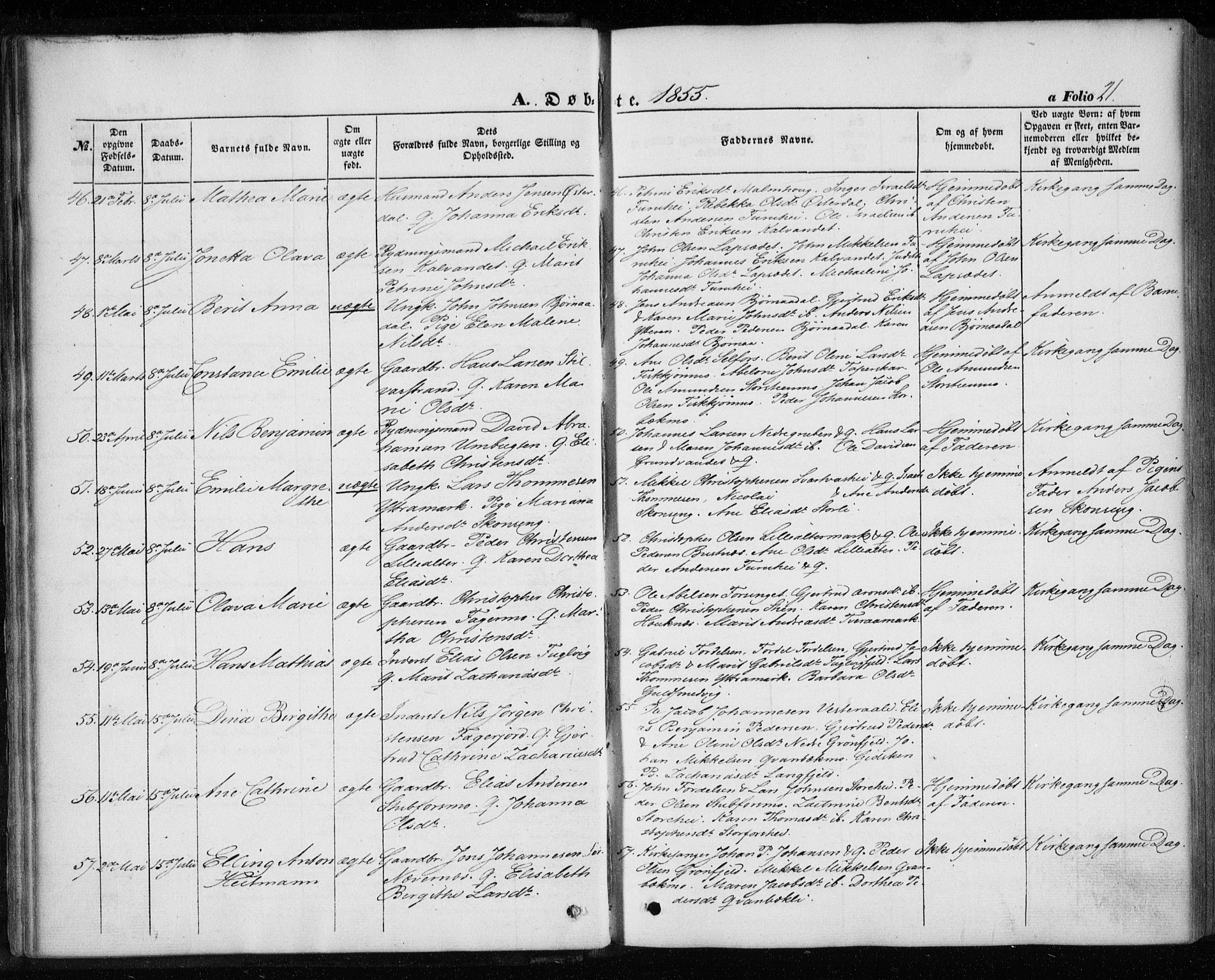 Ministerialprotokoller, klokkerbøker og fødselsregistre - Nordland, AV/SAT-A-1459/827/L0392: Ministerialbok nr. 827A04, 1853-1866, s. 21